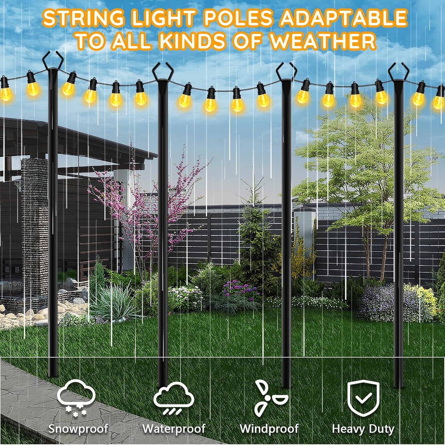 6 Pack String Light Poles, Outdoor String Light Pole 10 ft Forked Metal Light Pole with Adjustable Outdoor Light Stand, Deck, Backyard, Garden, Wedding, Rustproof and Sturdy with Hooks. — image 5 of 12