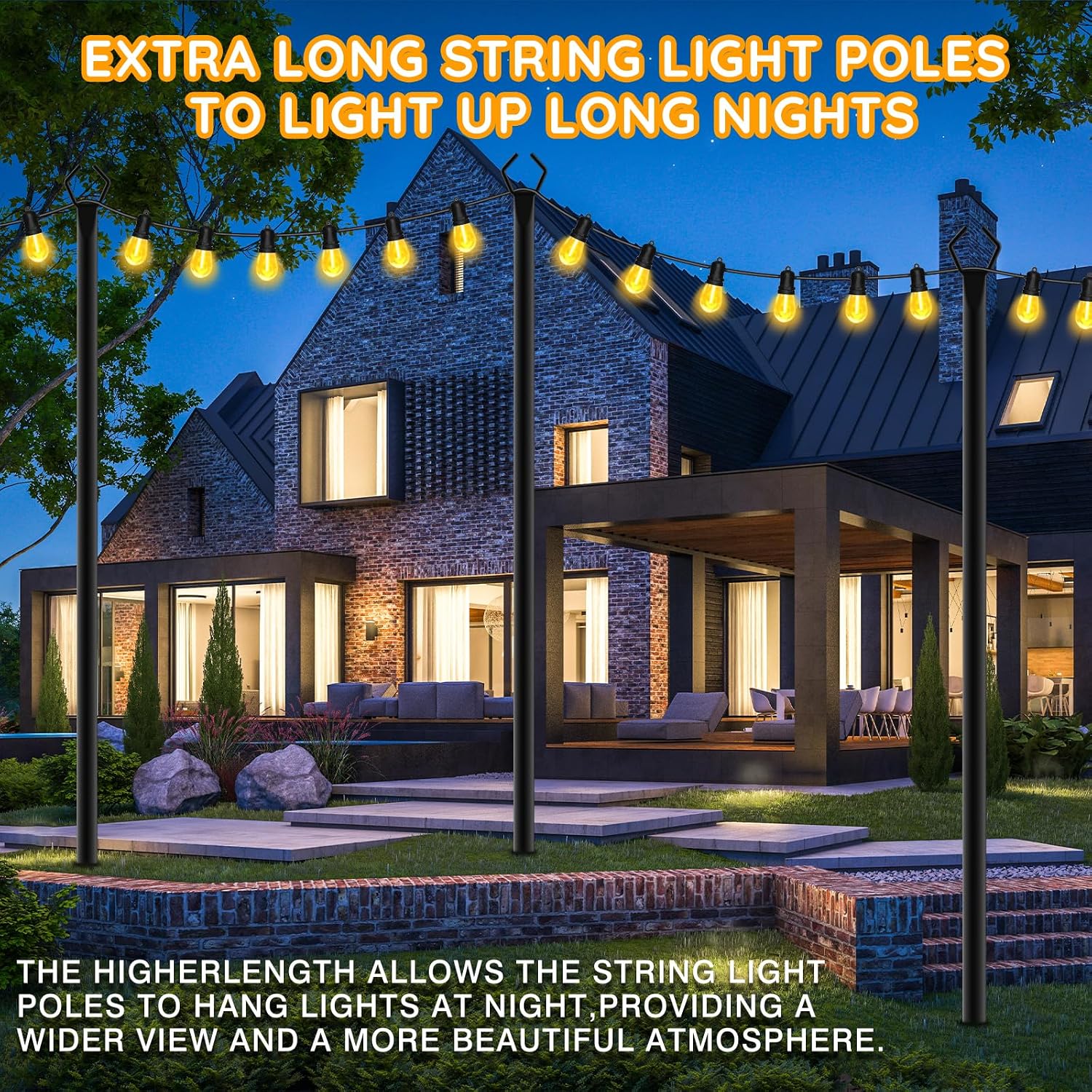 6 Pack String Light Poles, Outdoor String Light Pole 10 ft Forked Metal Light Pole with Adjustable Outdoor Light Stand, Deck, Backyard, Garden, Wedding, Rustproof and Sturdy with Hooks. — image 7 of 12