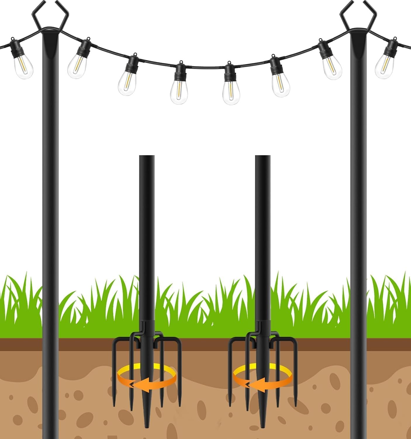 6 Pack String Light Poles, Outdoor String Light Pole 10 ft Forked Metal Light Pole with Adjustable Outdoor Light Stand, Deck, Backyard, Garden, Wedding, Rustproof and Sturdy with Hooks. — image 8 of 12