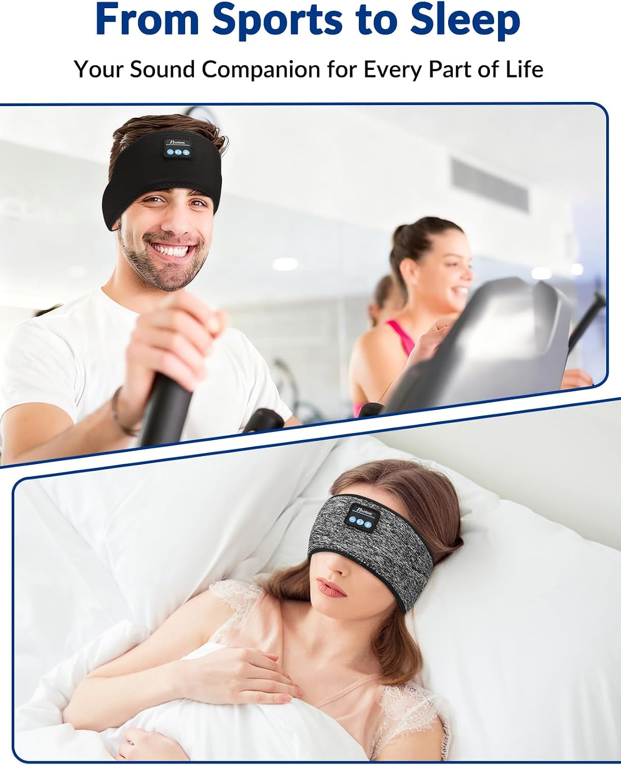 2-Pack Sleeping Headphones, Adjustable Hook-and-Loop, Bluetooth Headband Headphones, Wireless Sports Headband for Running, Yoga, Workout, Meditation, Cool Gadget Tech Gift - Black&Gray — image 2 of 7