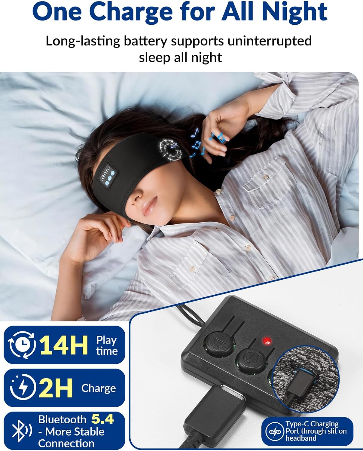 2-Pack Sleeping Headphones, Adjustable Hook-and-Loop, Bluetooth Headband Headphones, Wireless Sports Headband for Running, Yoga, Workout, Meditation, Cool Gadget Tech Gift - Black&Gray — image 3 of 7