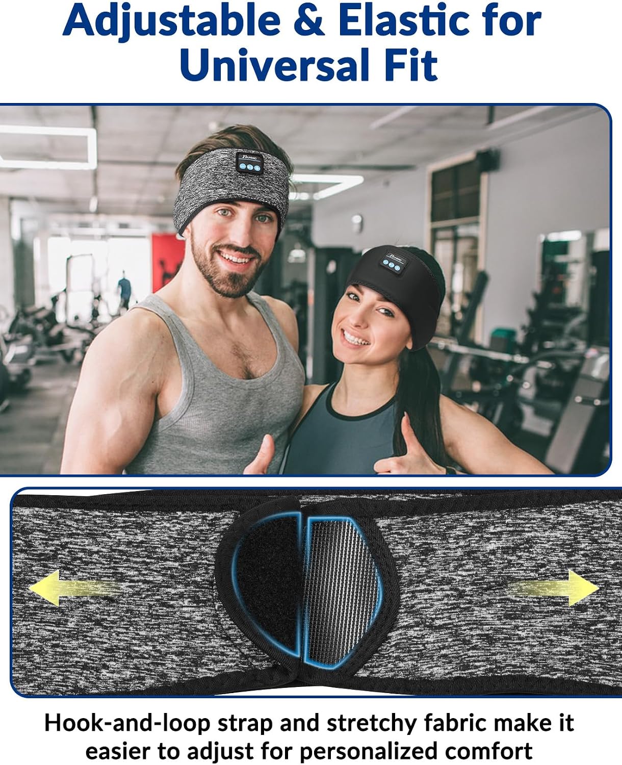 2-Pack Sleeping Headphones, Adjustable Hook-and-Loop, Bluetooth Headband Headphones, Wireless Sports Headband for Running, Yoga, Workout, Meditation, Cool Gadget Tech Gift - Black&Gray — image 4 of 7