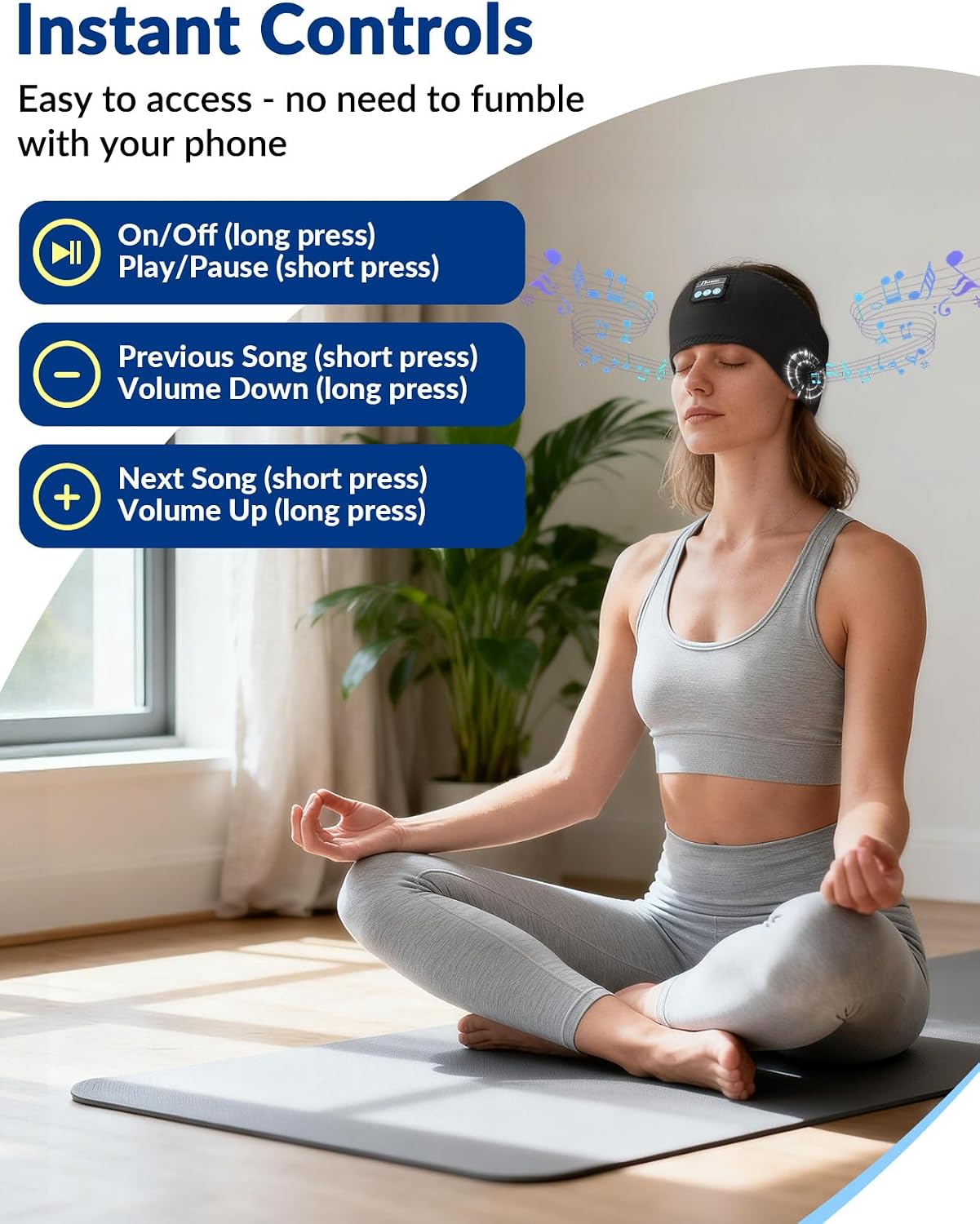 2-Pack Sleeping Headphones, Adjustable Hook-and-Loop, Bluetooth Headband Headphones, Wireless Sports Headband for Running, Yoga, Workout, Meditation, Cool Gadget Tech Gift - Black&Gray — image 5 of 7