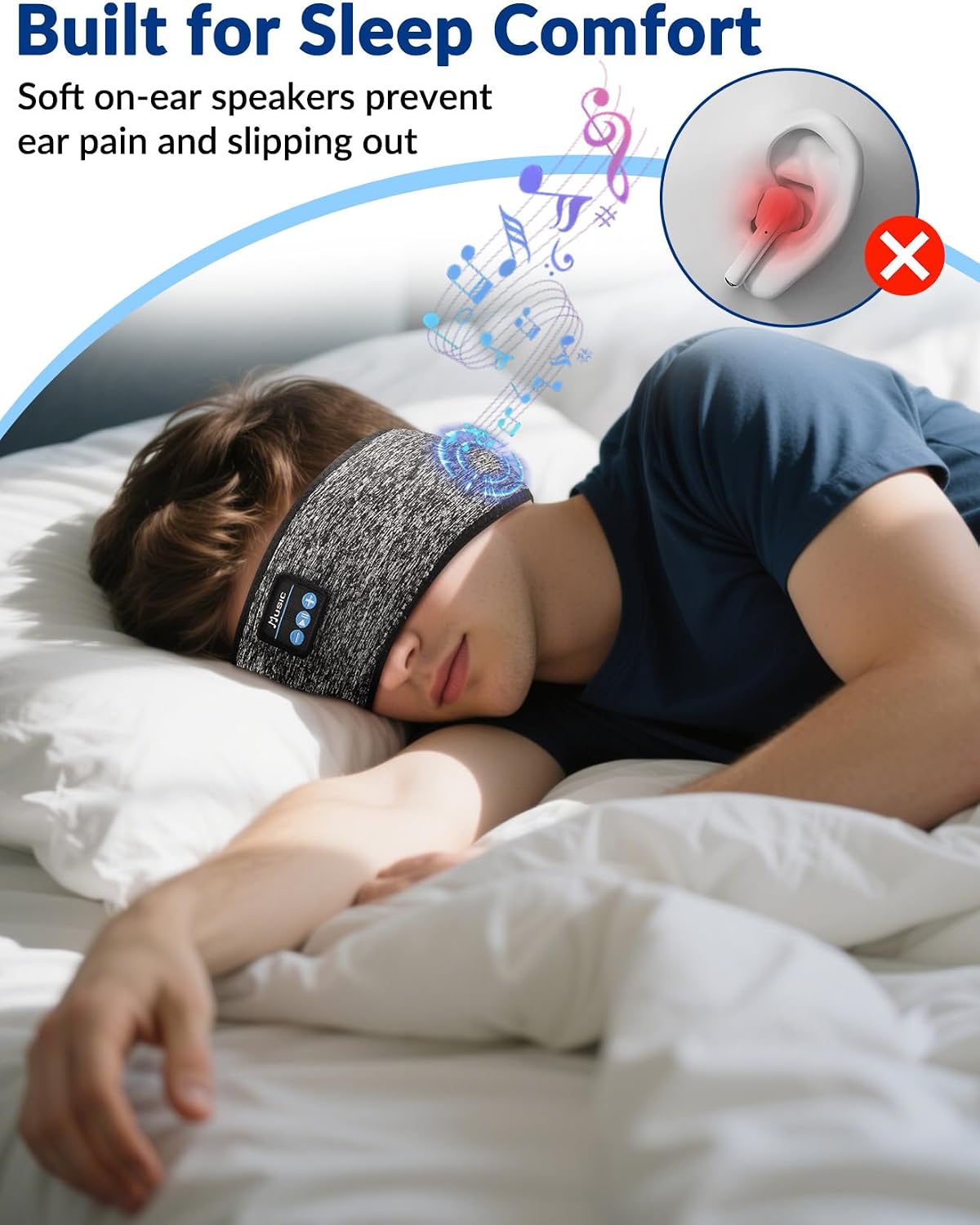 2-Pack Sleeping Headphones, Adjustable Hook-and-Loop, Bluetooth Headband Headphones, Wireless Sports Headband for Running, Yoga, Workout, Meditation, Cool Gadget Tech Gift - Black&Gray — image 7 of 7