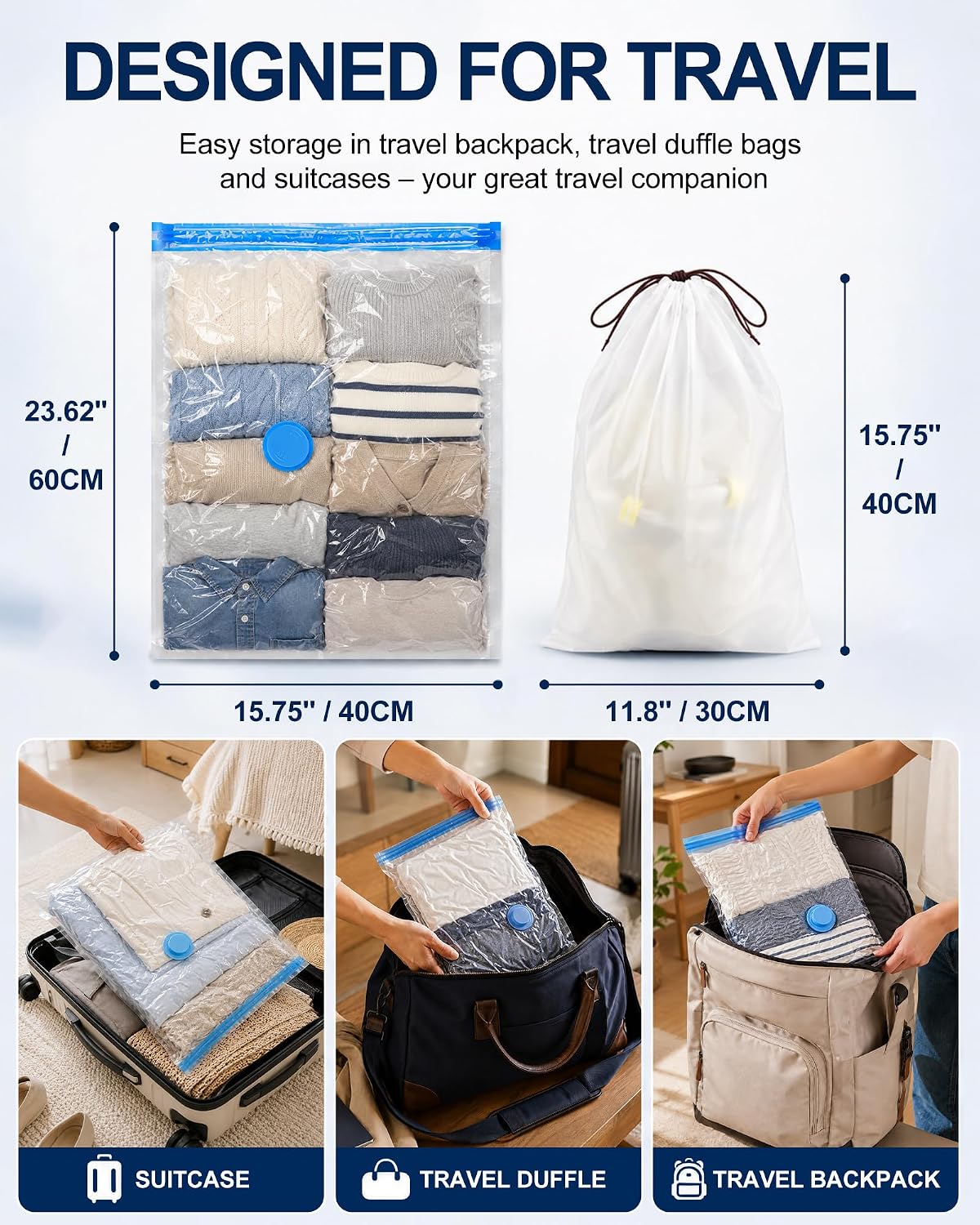 7-Pack Small Vacuum Storage Bags for Travel with Hand Pump and Shoe Bags — image 2 of 6