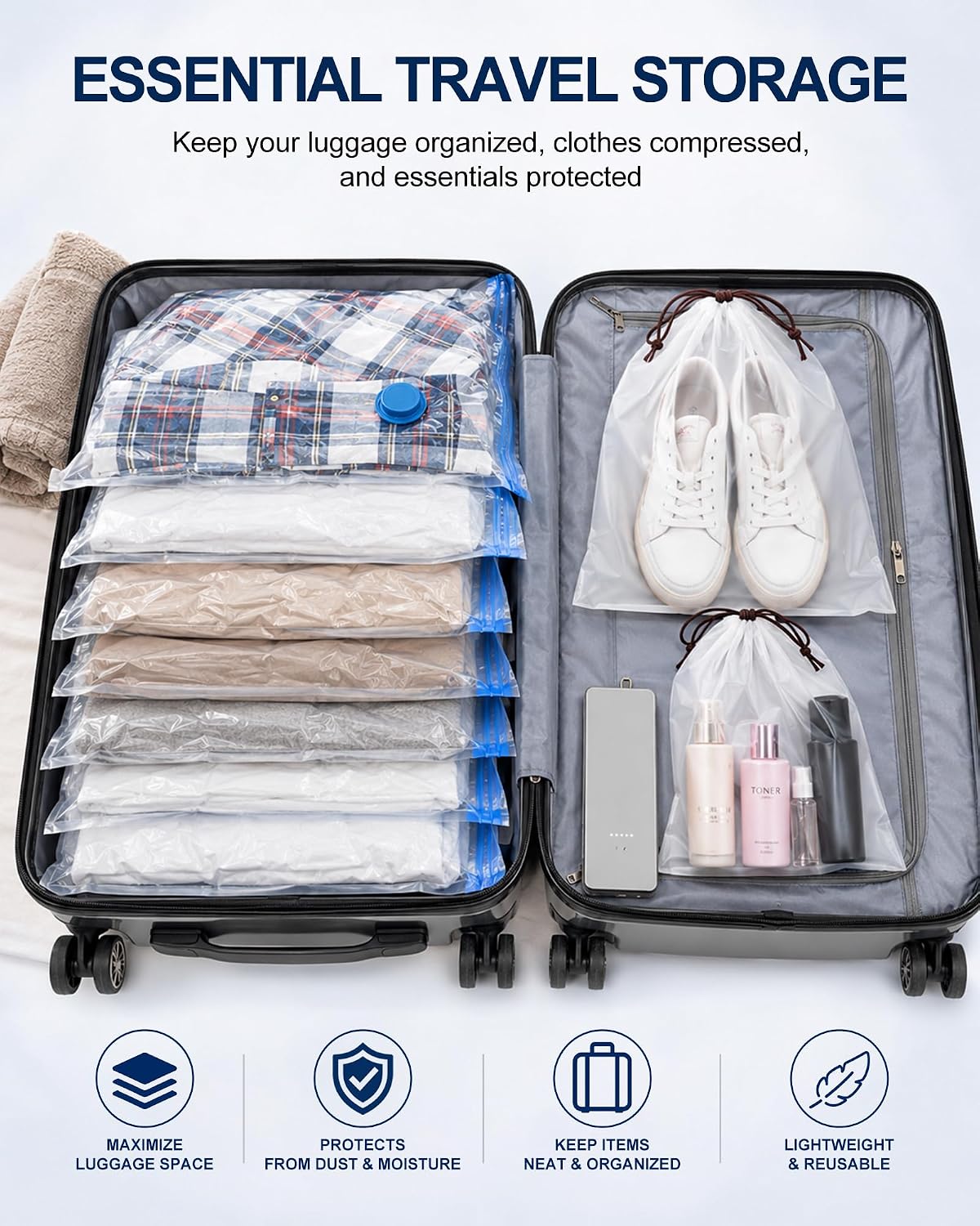 7-Pack Small Vacuum Storage Bags for Travel with Hand Pump and Shoe Bags — image 3 of 6
