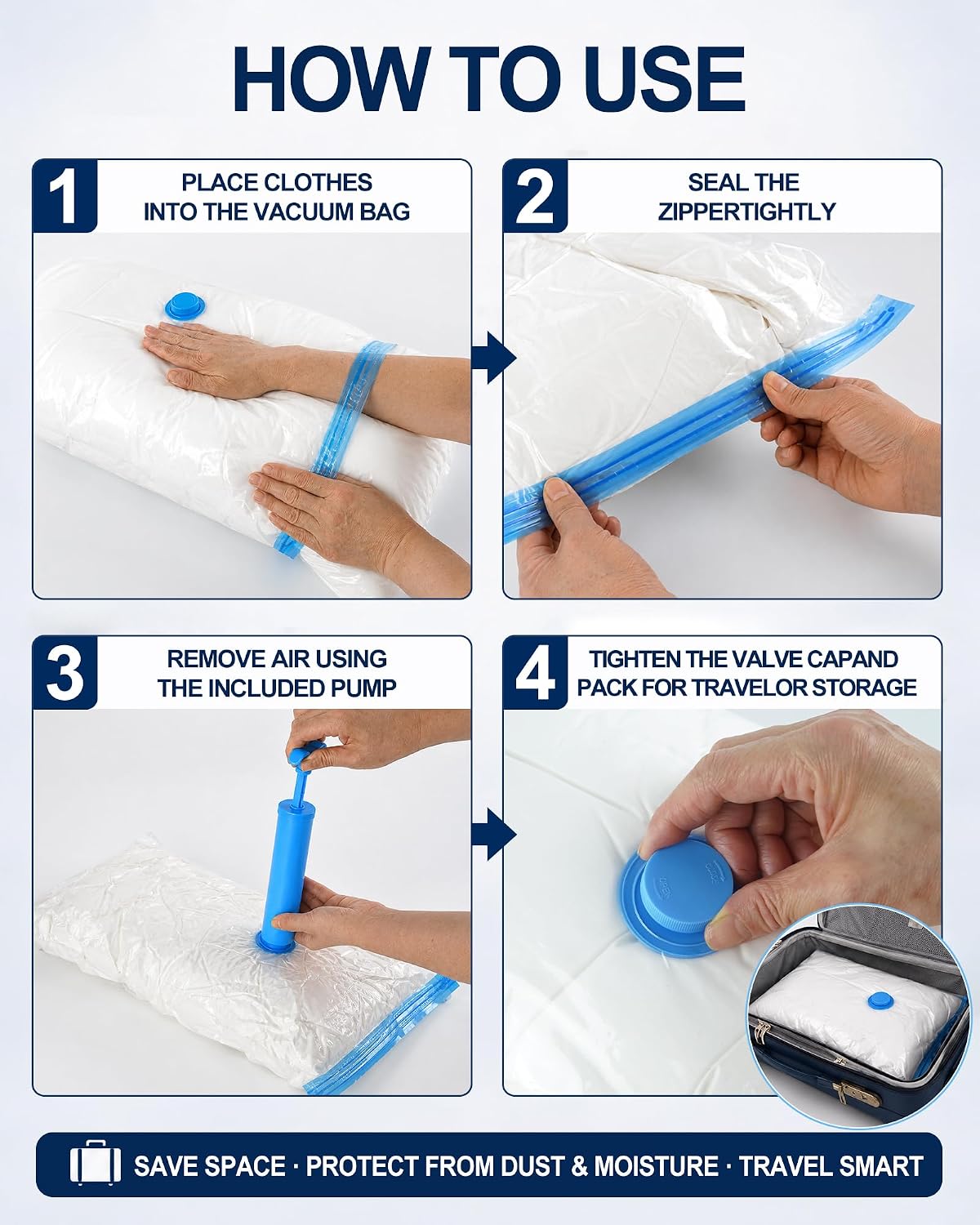 7-Pack Small Vacuum Storage Bags for Travel with Hand Pump and Shoe Bags — image 6 of 6