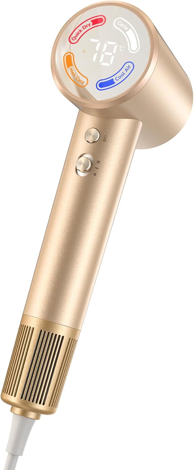 Hair Dryer with Diffuser, Grip-Sensor On/Off High-Speed Blow Dryer for Fast Drying, Ionic Hair Dryer 110000 RPM 1400W 200M for Frizz Reduce, Low Noise Thermo-Control for Curly Hair Women Black — image 4 of 10