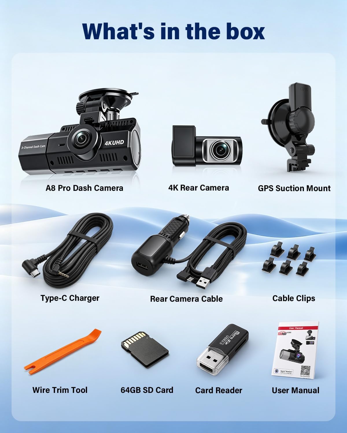 3 Channel Dash Cam, 4K+2.5K+2.5K, WiFi GPS, for Rideshare and Taxi — image 8 of 8