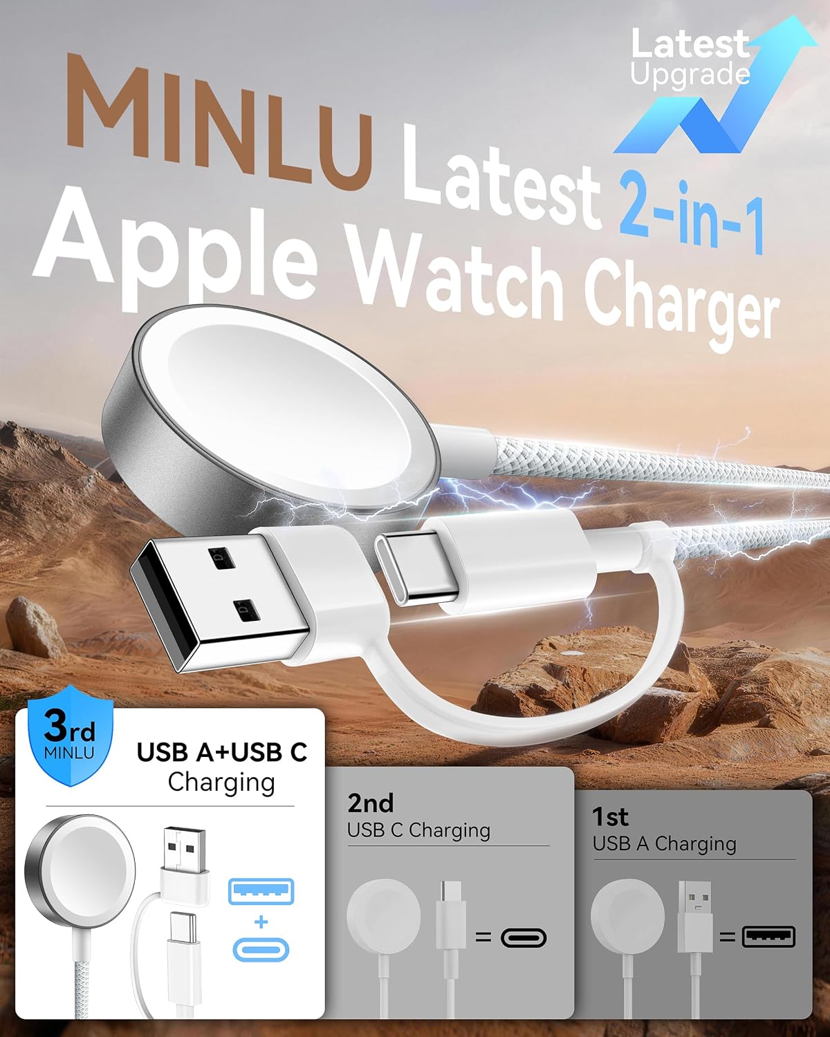 2 in 1 Travel Essentials for Apple Watch Charger，Multi Charging Cable — image 2 of 9