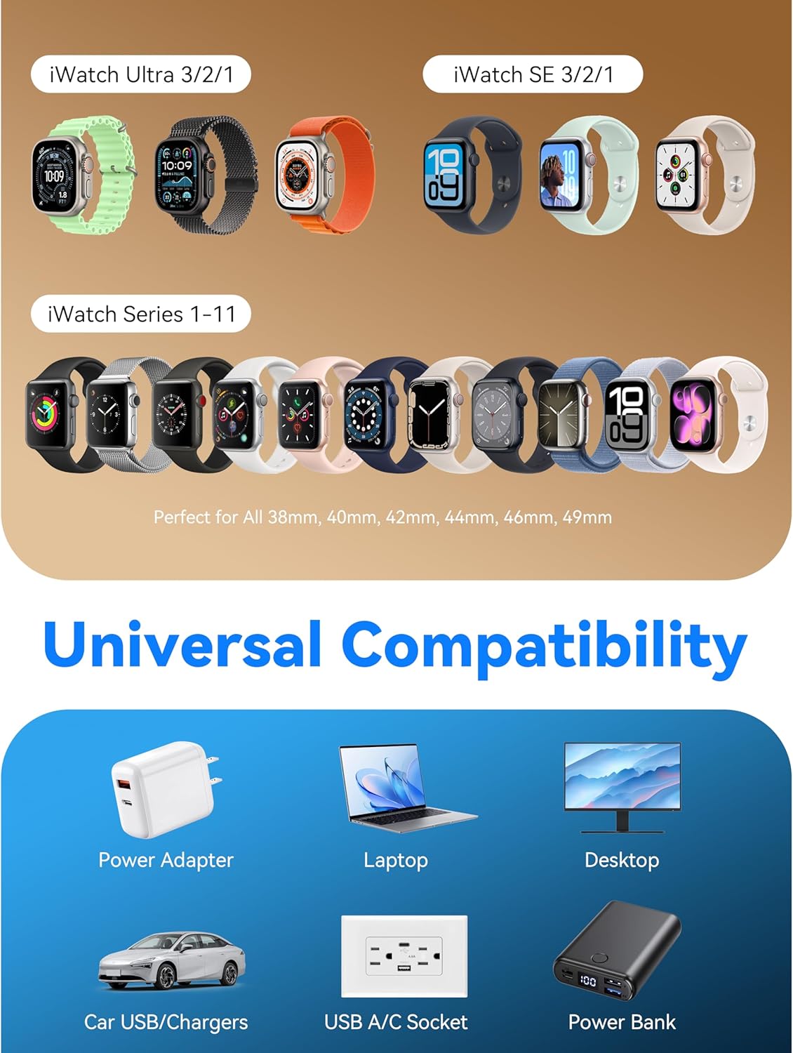2 in 1 Travel Essentials for Apple Watch Charger，Multi Charging Cable — image 3 of 9