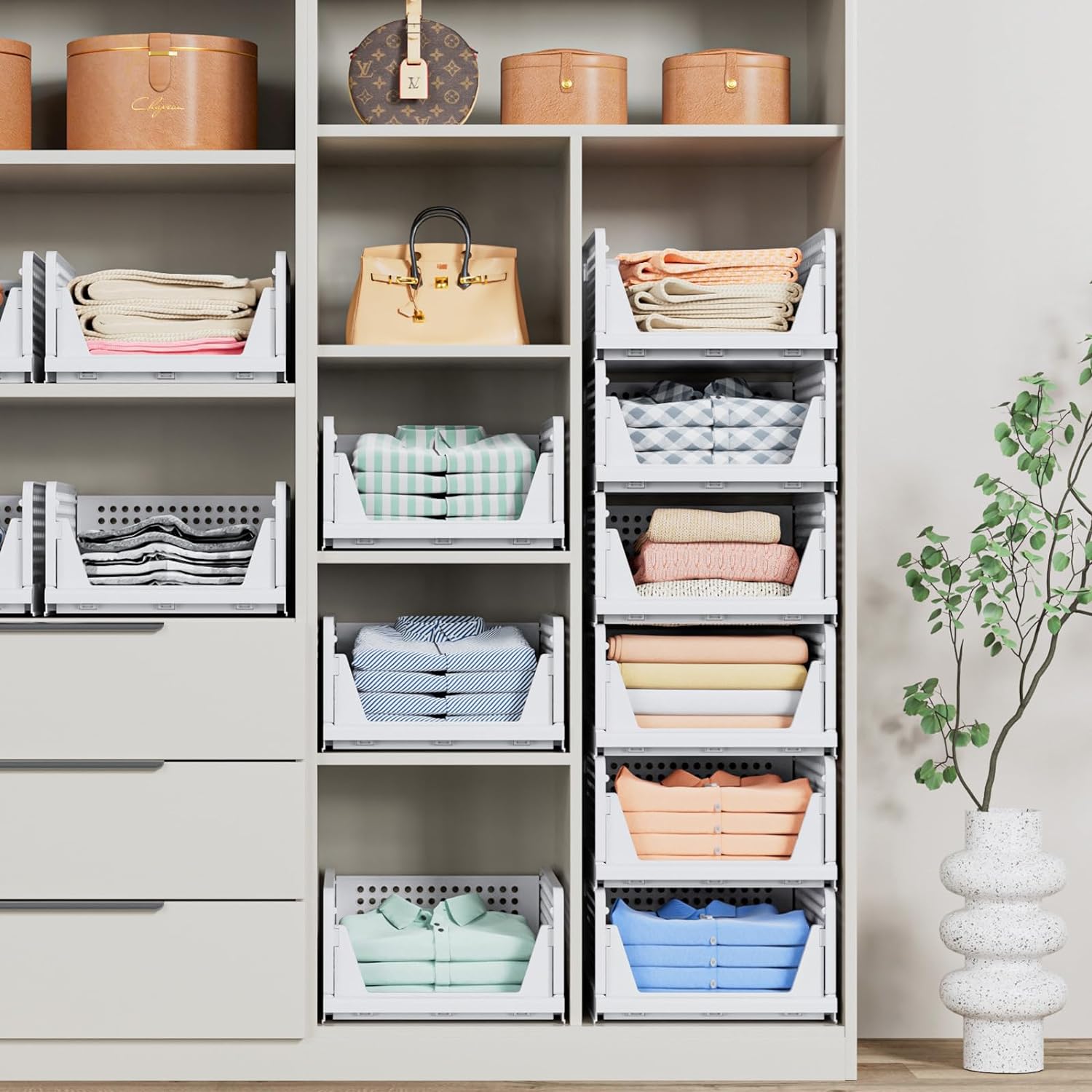 caktraie 4 Pack Stackable Closet Storage Basket - Stackable Storage Bins — image 2 of 7