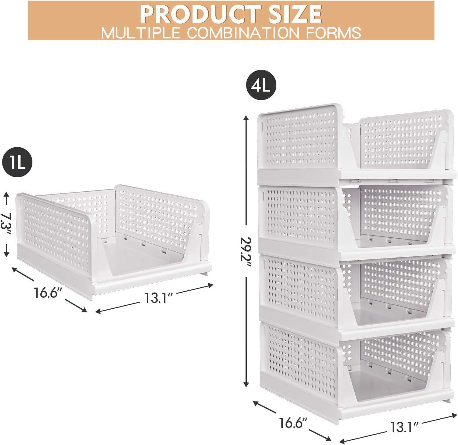 caktraie 4 Pack Stackable Closet Storage Basket - Stackable Storage Bins — image 3 of 7
