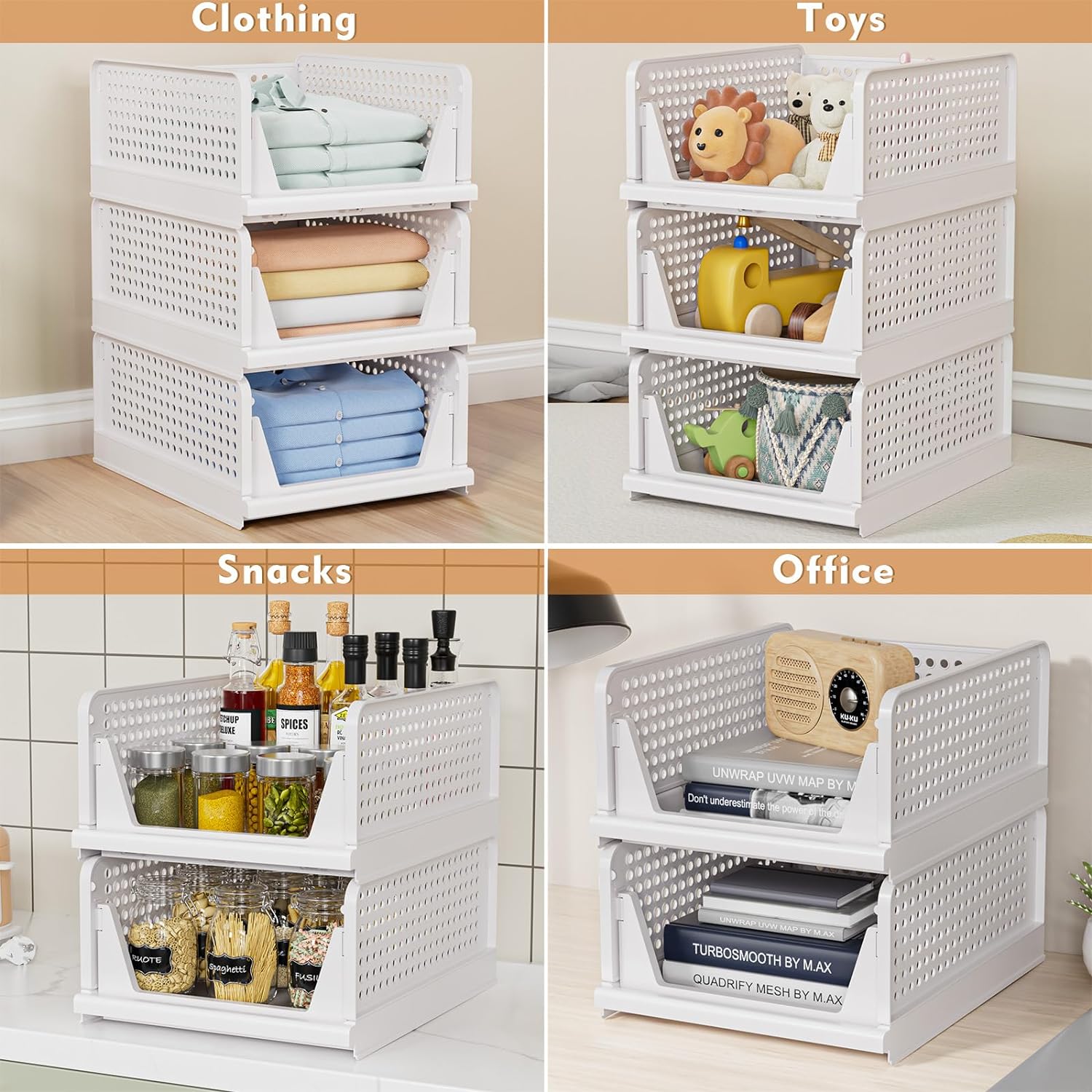 caktraie 4 Pack Stackable Closet Storage Basket - Stackable Storage Bins — image 5 of 7