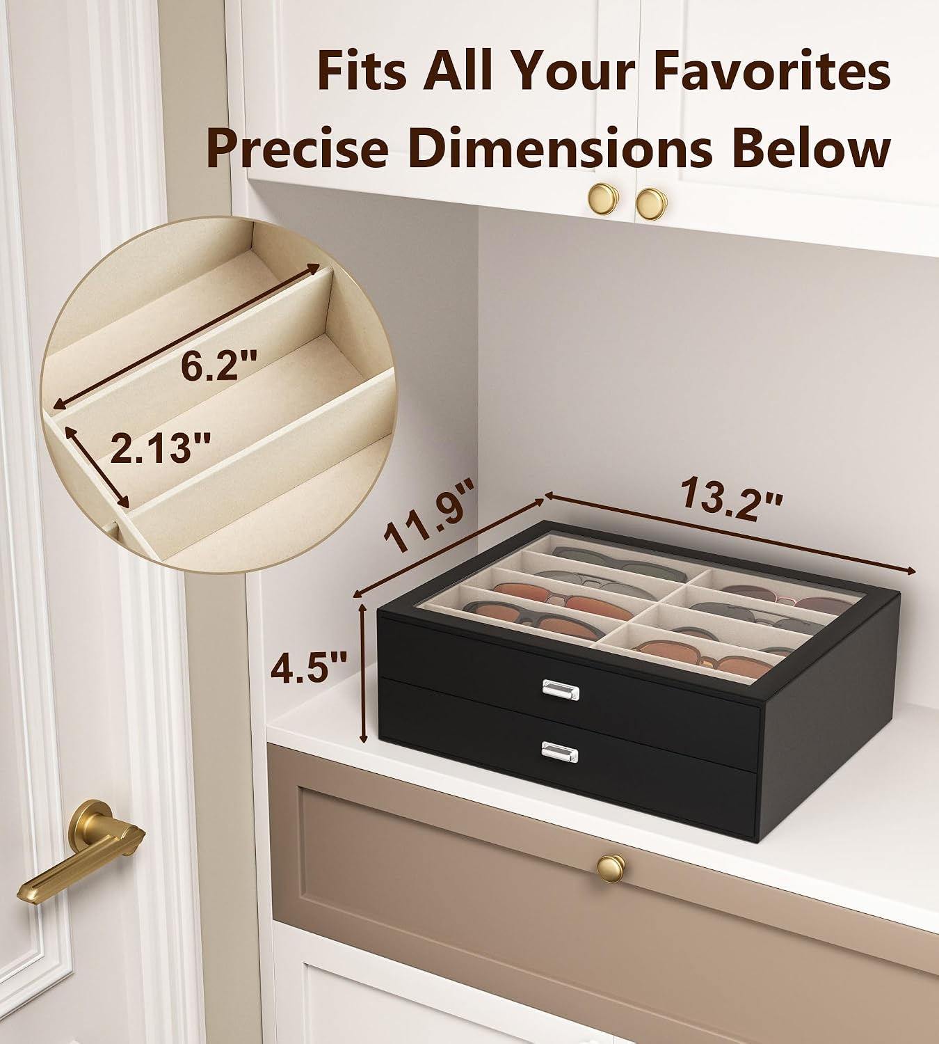 Sunglasses Case Storage Organizer - Women 20 Slots Drawer Sunglass Organizer See-through Display Case Multiple Pairs Glasses Holder Stand Eyeglass Jewelry Watch Collection Box for Closet Black — image 7 of 8