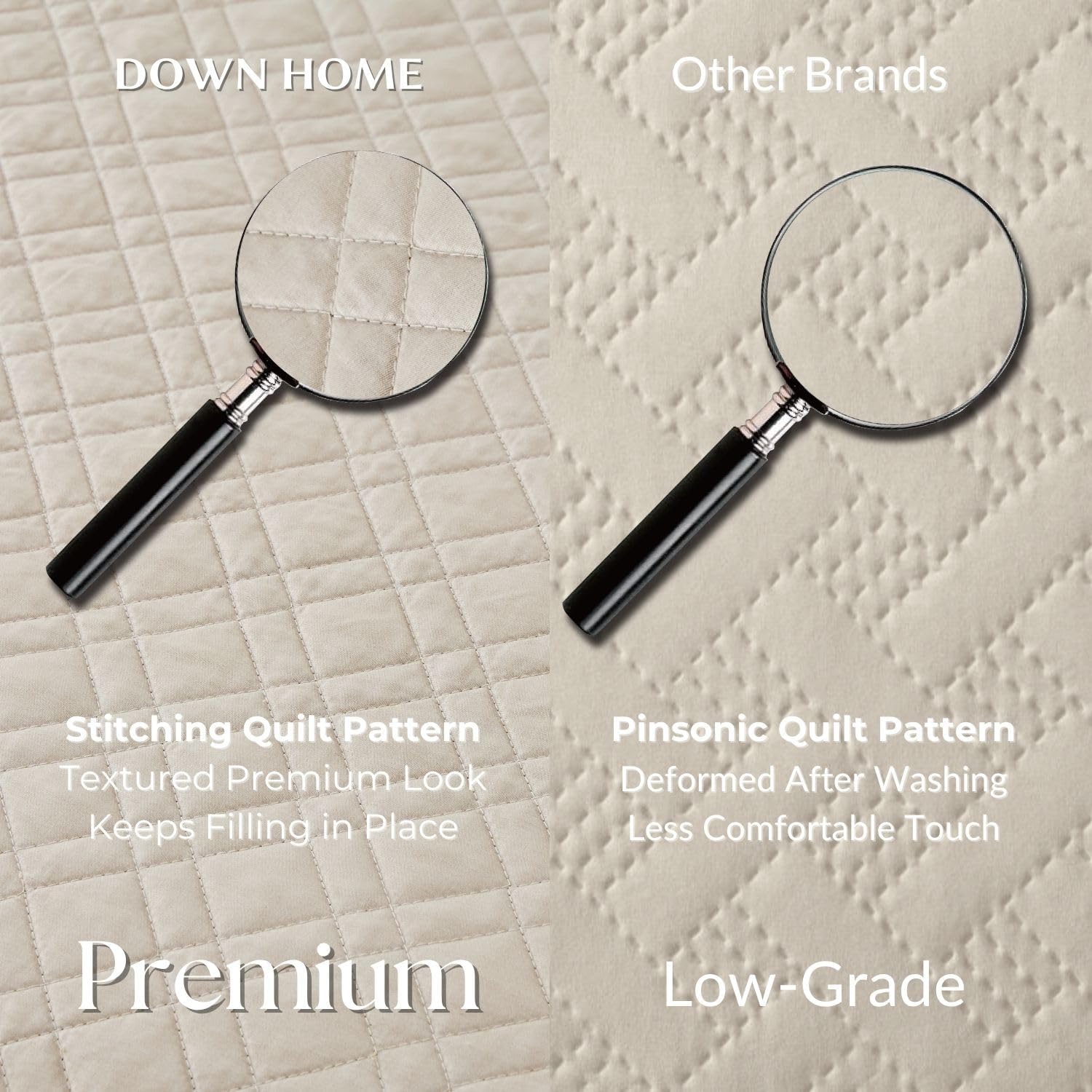 Queen Quilt Set with Shams Lightweight Quilted Bedspread Coverlet Thin Comforter Bed Cover Vintage Washed Quilted Blanket for All Season, Brushed Microfiber Stitching, Buttermilk Beige, 88"x92" — image 3 of 8