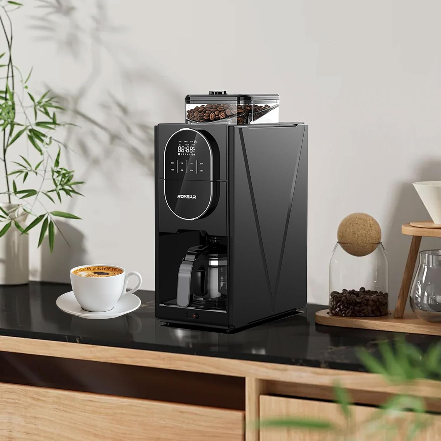 Coffee Maker with Grinder & Brew,Built-in Stainless Steel Grinder,5 Cup Sizes, Adjustable Grind Fineness & Brew Strength, Easy Cleaning, Touch Screen Control, Programmable Timer for Home Office Use — image 9 of 9