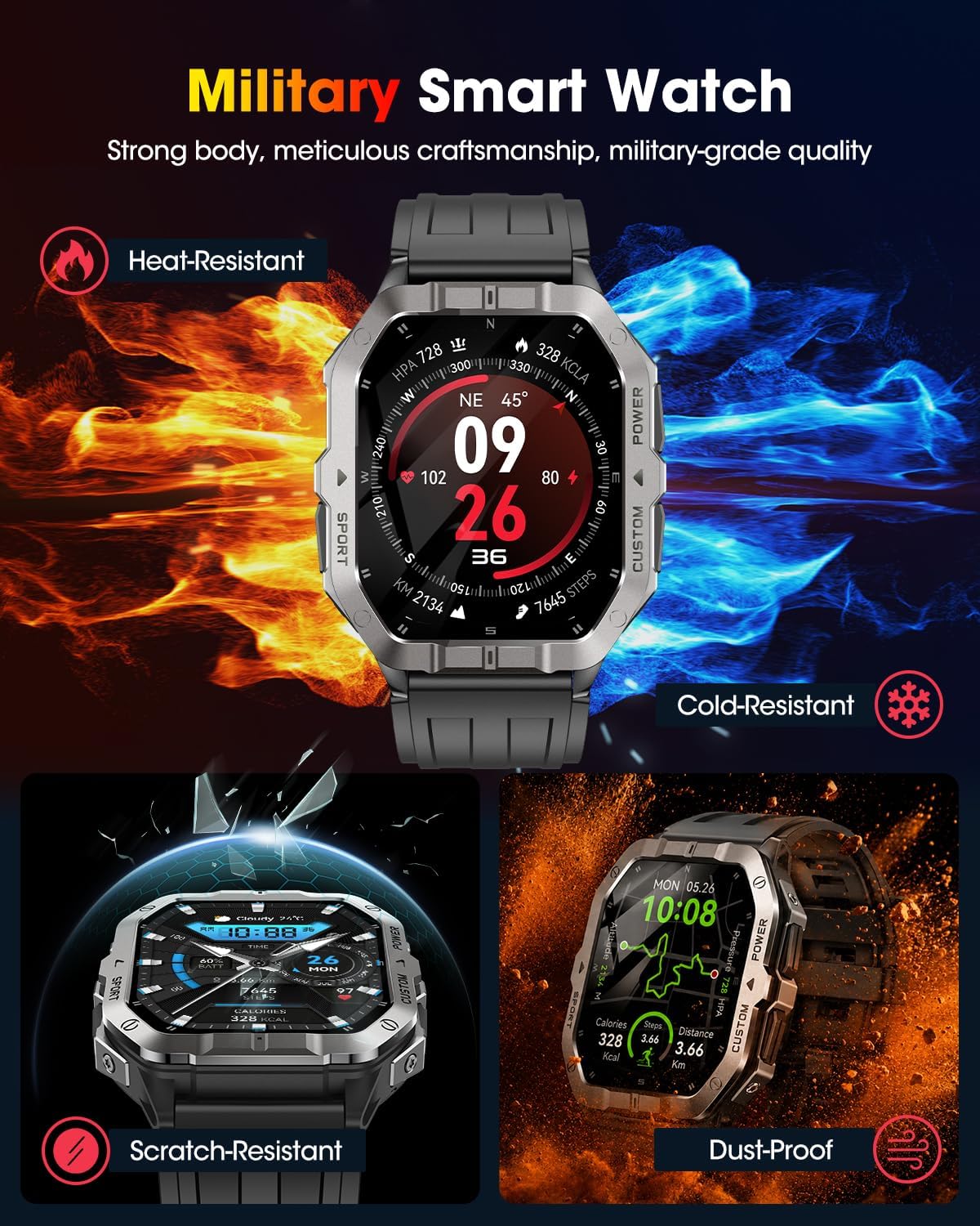 Military Smart Watch for Men Built-in GPS, Bluetooth — image 3 of 9