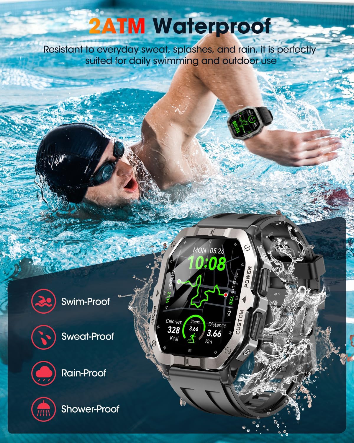 Military Smart Watch for Men Built-in GPS, Bluetooth — image 4 of 9