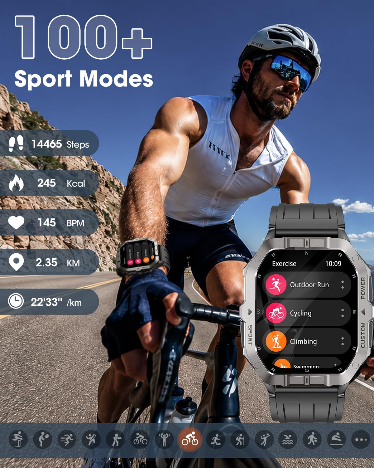Military Smart Watch for Men Built-in GPS, Bluetooth — image 7 of 9