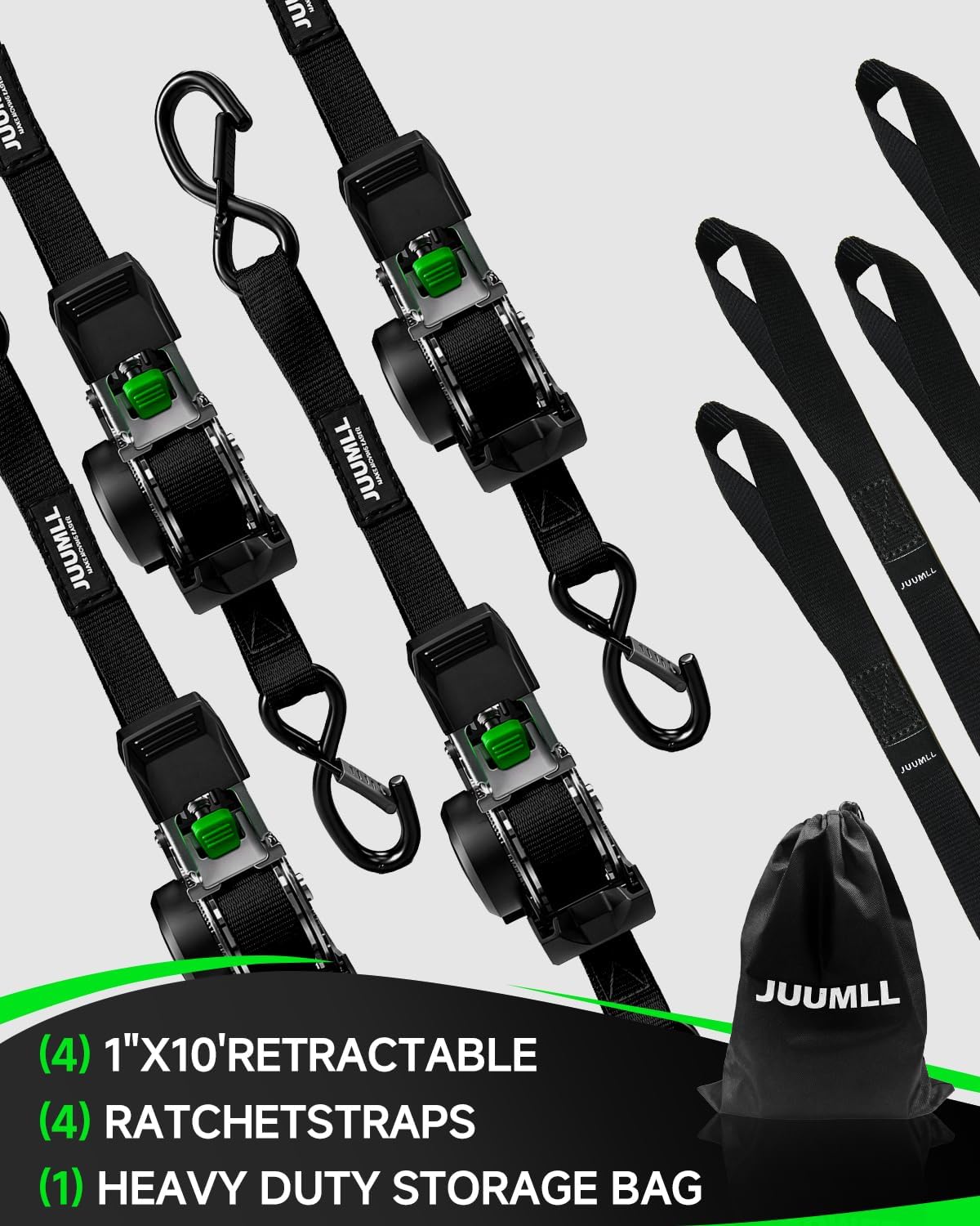 Retractable Ratchet Straps (4-Pack) 1” x 10ft, 1650lb Break Strength — image 5 of 7