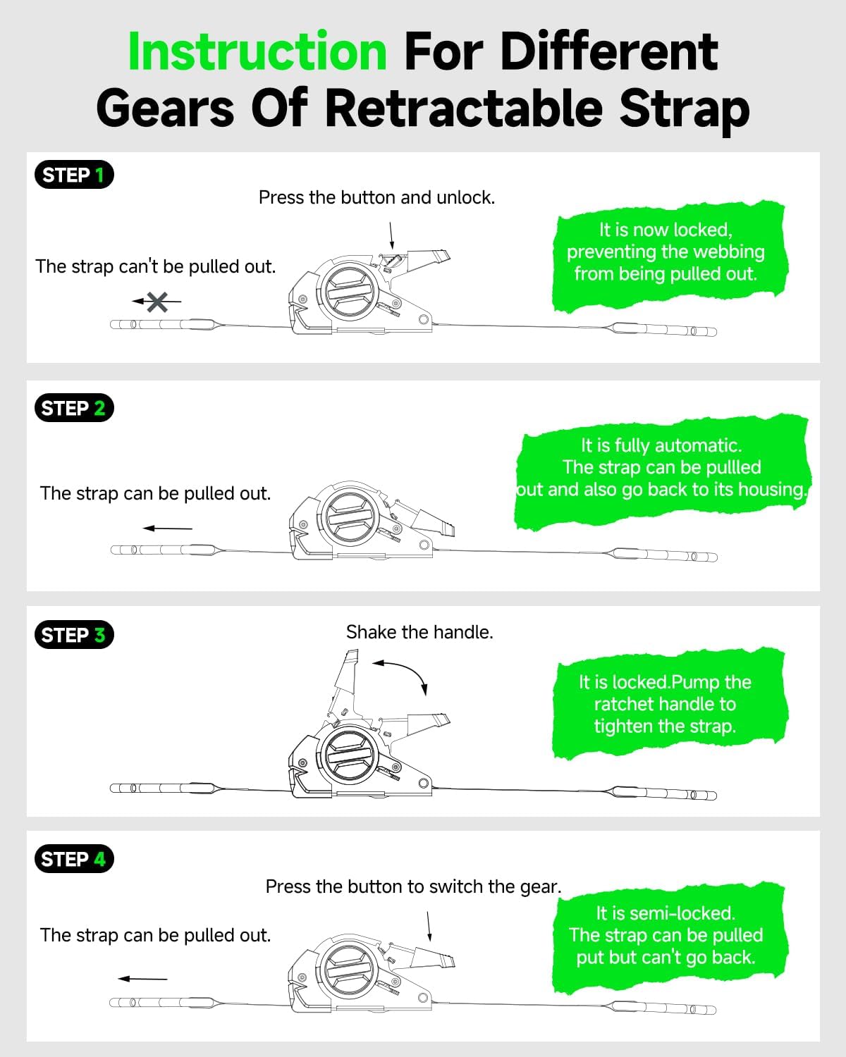 Retractable Ratchet Straps (4-Pack) 1” x 10ft, 1650lb Break Strength — image 7 of 7