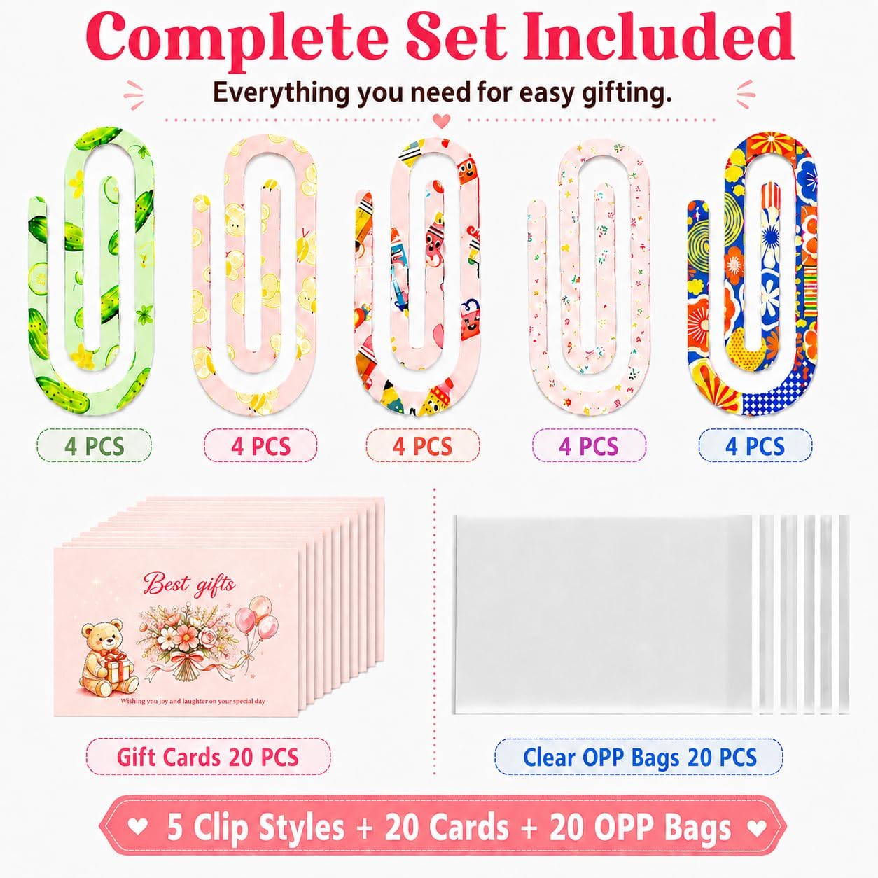20 Jumbo Acrylic Paper Clips with 20 Cards, 20 Bags, Back to School Gifts — image 2 of 7