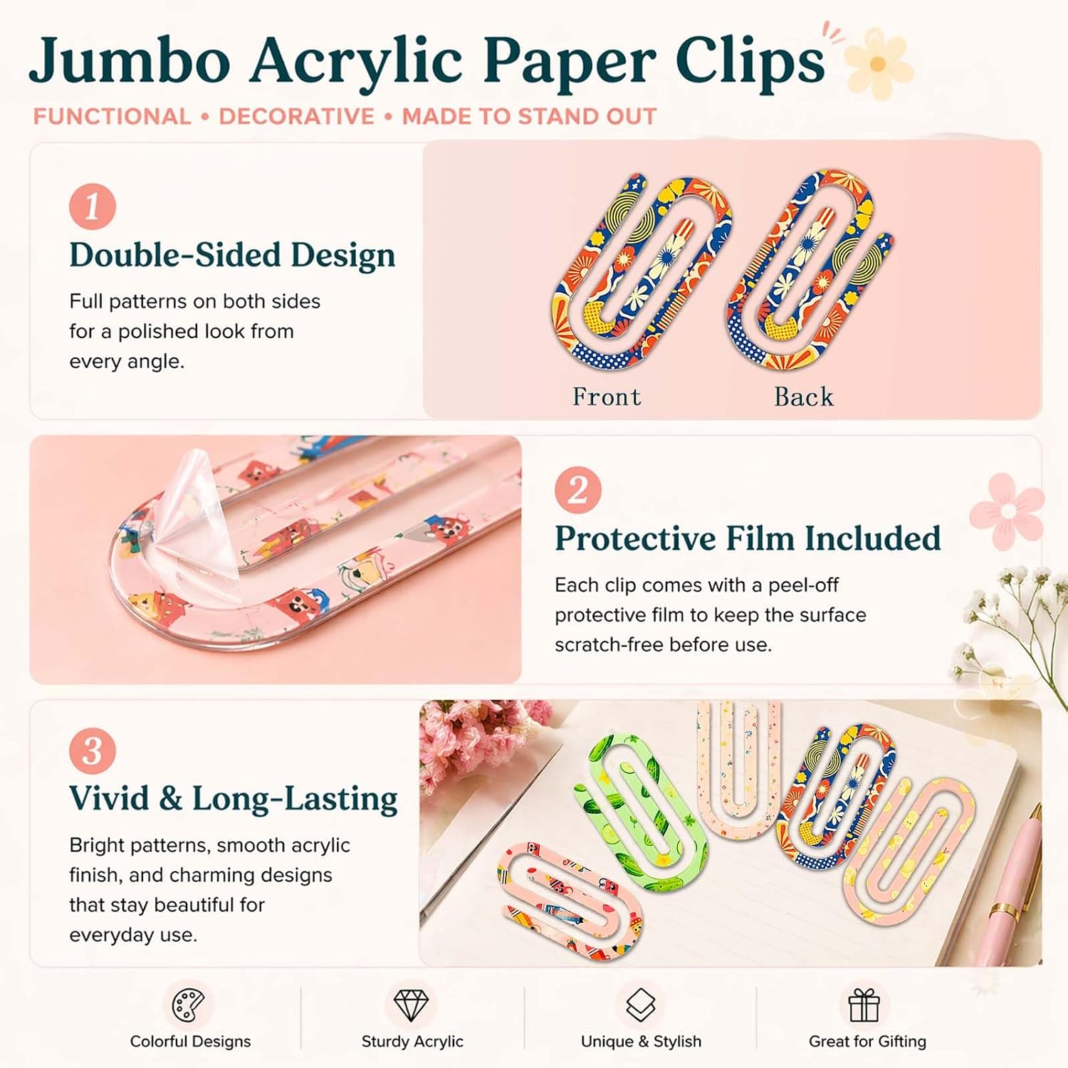 20 Jumbo Acrylic Paper Clips with 20 Cards, 20 Bags, Back to School Gifts — image 3 of 7
