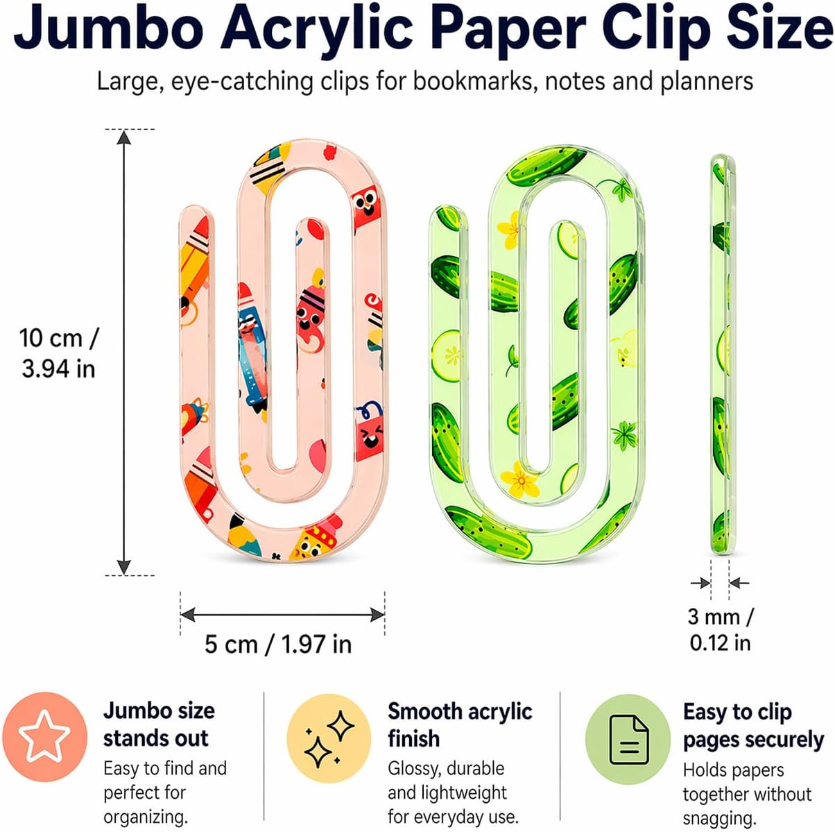 20 Jumbo Acrylic Paper Clips with 20 Cards, 20 Bags, Back to School Gifts — image 4 of 7
