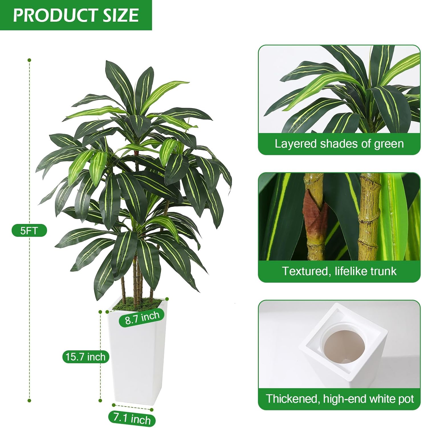 5FT Artificial Dracanea Plant with Heavy Duty Planter — image 3 of 9