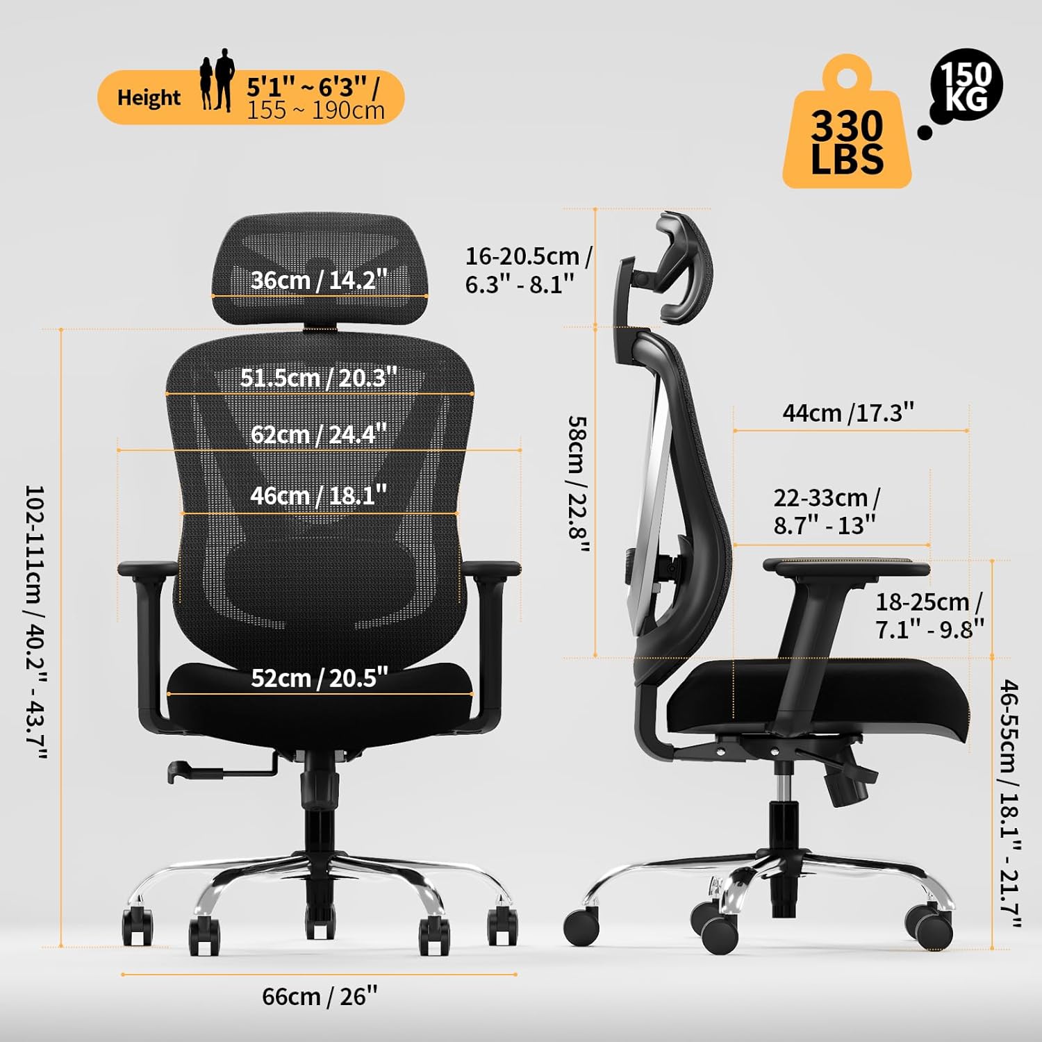 Ergonomic Mesh Office Chair - 3D Adjustable Lumbar Support & 3D Armrests, V-Shaped Back, Adjustable Desk Chair for Office & Home, Black — image 2 of 9