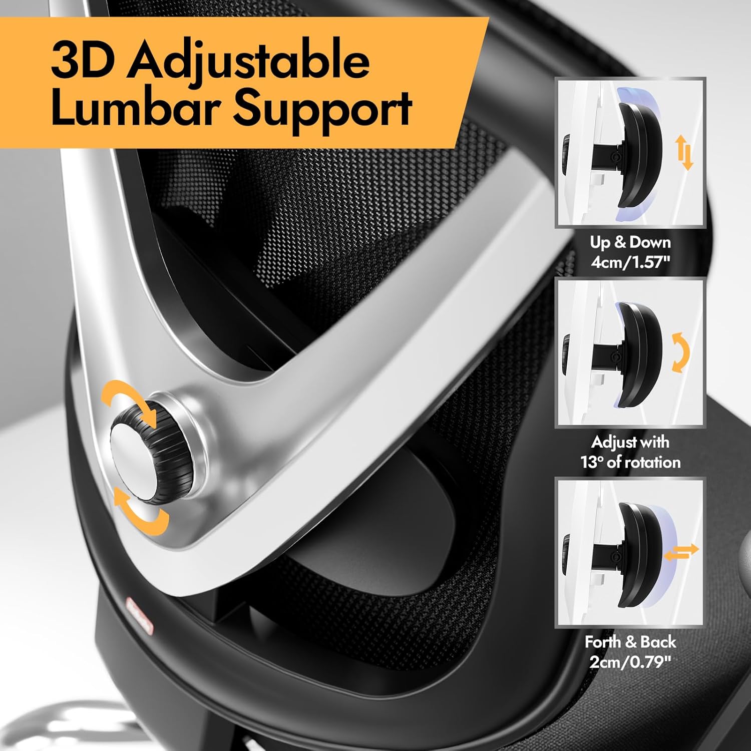 Ergonomic Mesh Office Chair - 3D Adjustable Lumbar Support & 3D Armrests, V-Shaped Back, Adjustable Desk Chair for Office & Home, Black — image 3 of 9