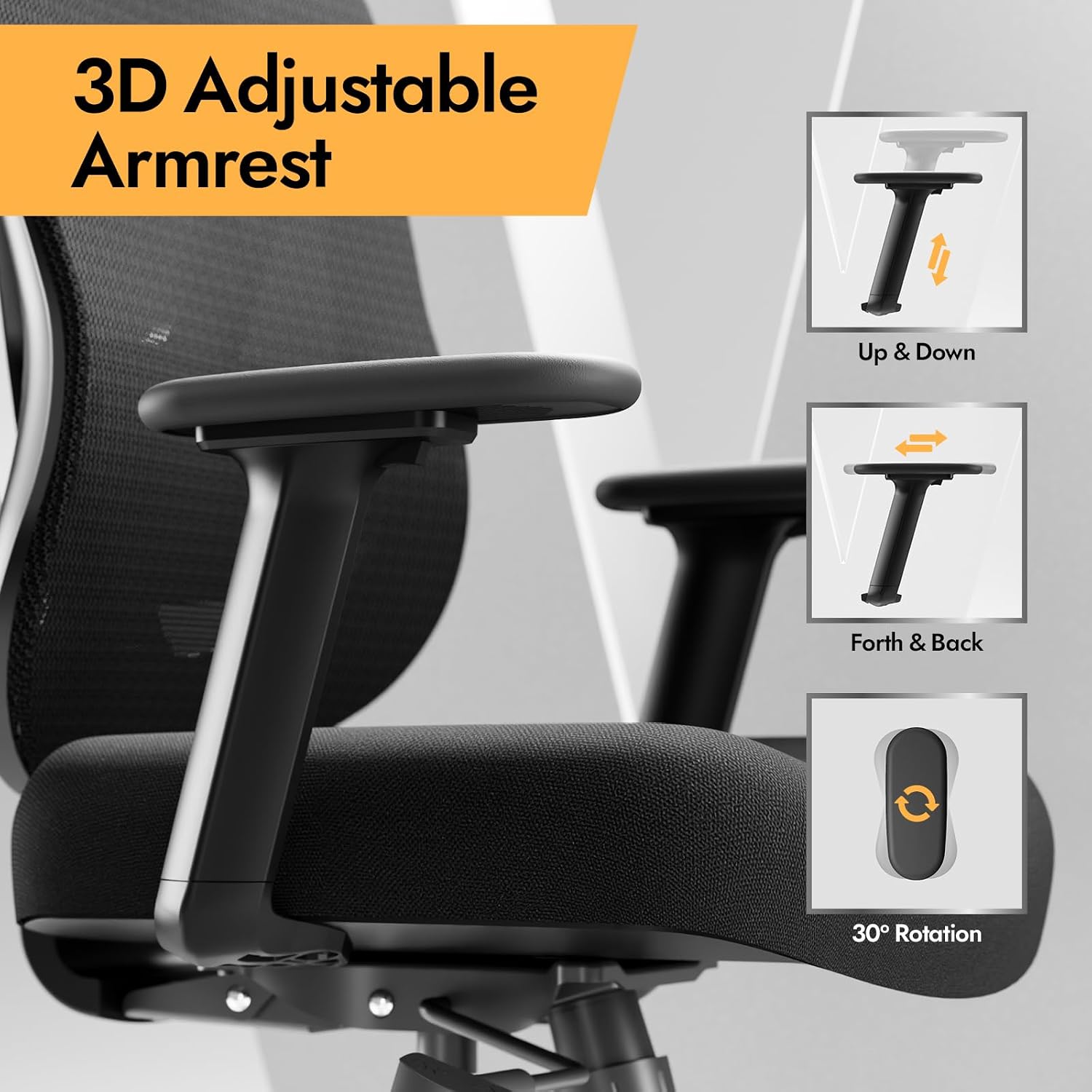 Ergonomic Mesh Office Chair - 3D Adjustable Lumbar Support & 3D Armrests, V-Shaped Back, Adjustable Desk Chair for Office & Home, Black — image 7 of 9