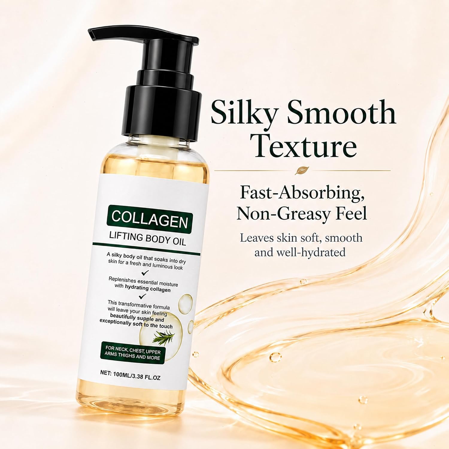 Collagen Body Oil, Firming & Hydrating Body Oil for Dry Skin, Lightweight Non-Greasy Moisturizing Body Oil, 6.76 Fl Oz — image 3 of 6