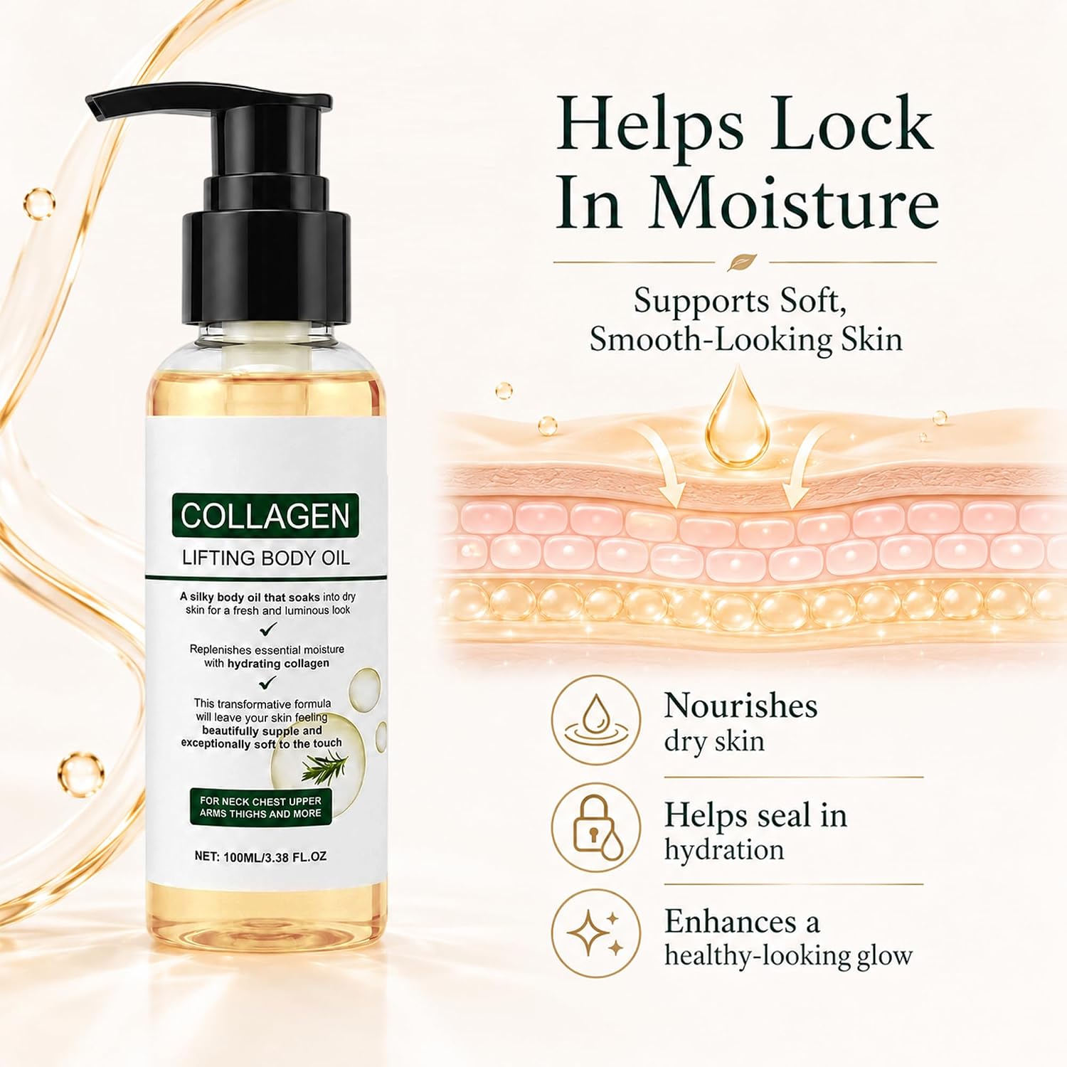 Collagen Body Oil, Firming & Hydrating Body Oil for Dry Skin, Lightweight Non-Greasy Moisturizing Body Oil, 6.76 Fl Oz — image 5 of 6