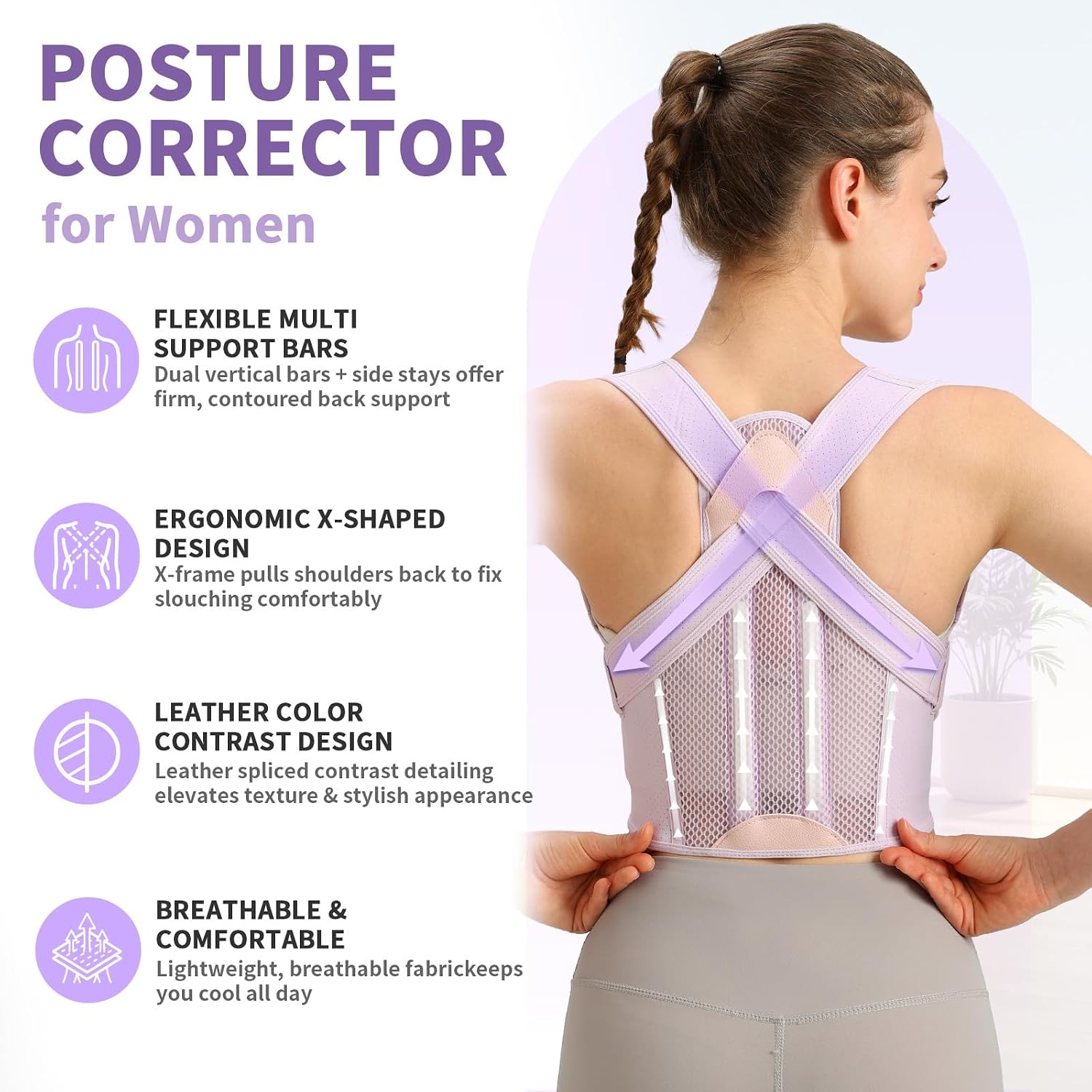 Posture Corrector for Women, Back Brace Posture Corrector, Purple M — image 2 of 7