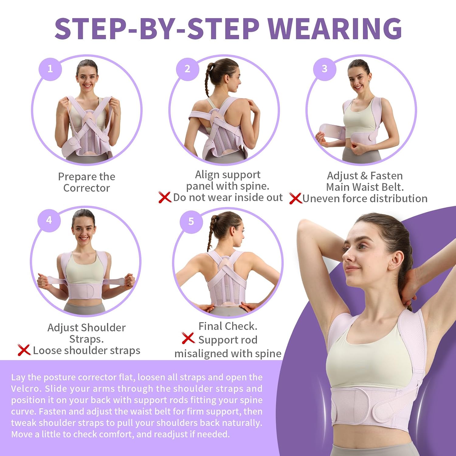 Posture Corrector for Women, Back Brace Posture Corrector, Purple M — image 3 of 7