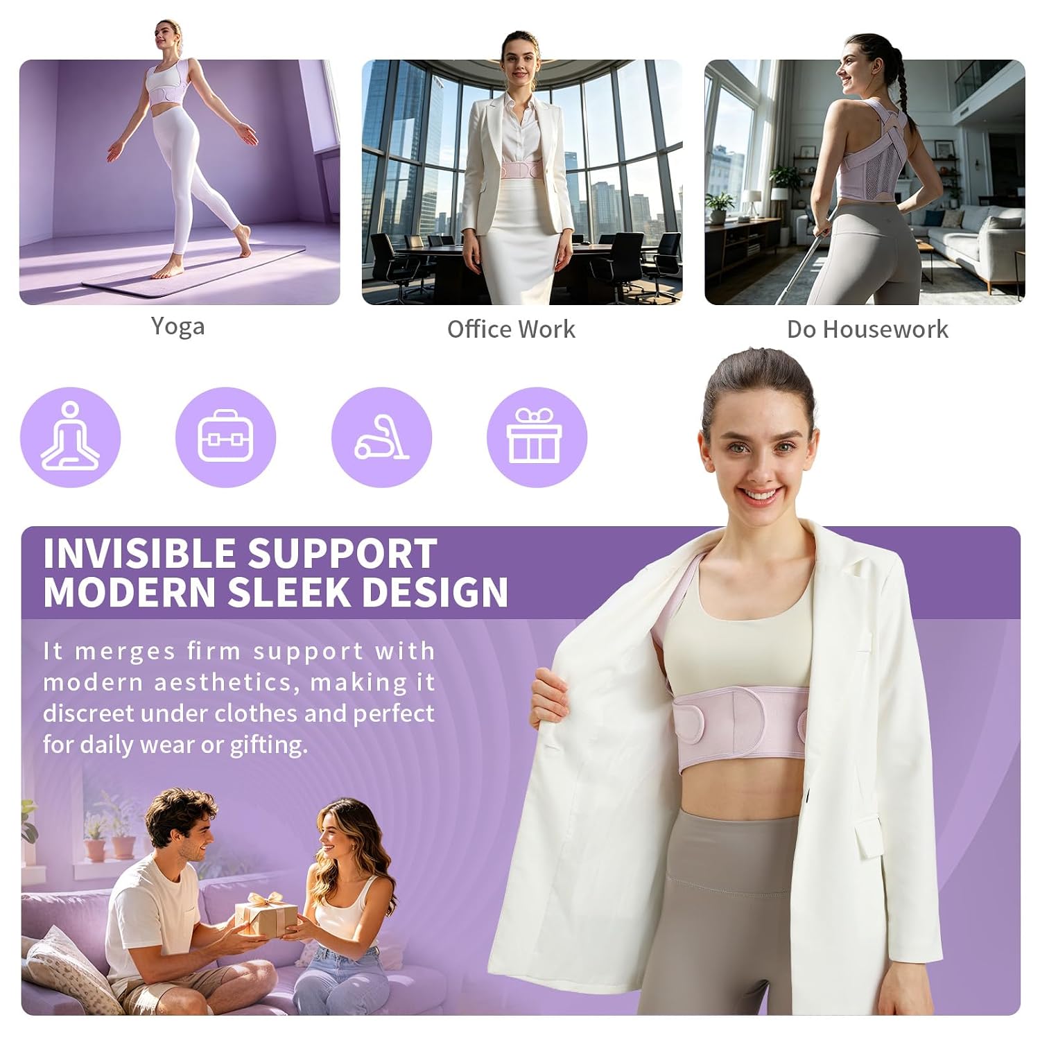 Posture Corrector for Women, Back Brace Posture Corrector, Purple M — image 6 of 7