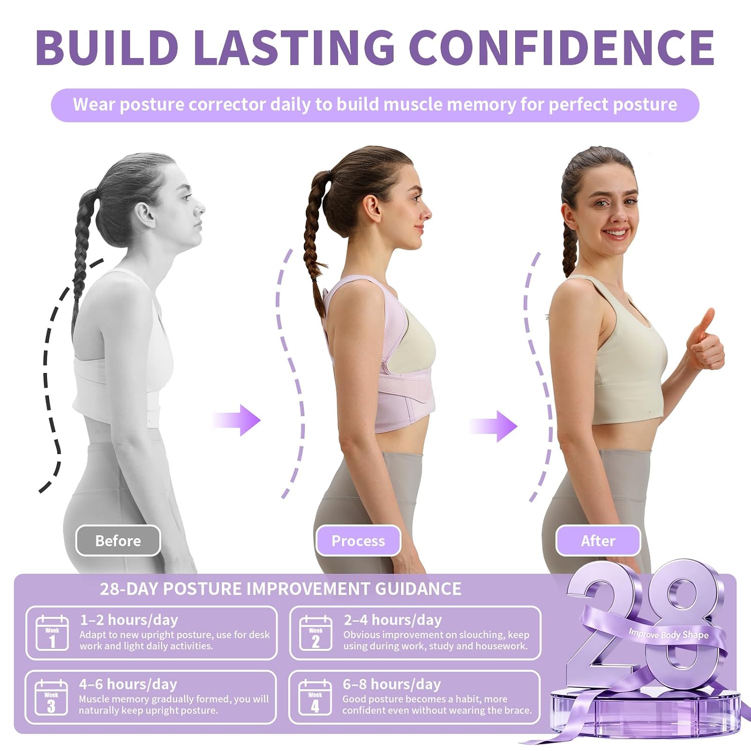 Posture Corrector for Women, Back Brace Posture Corrector, Purple M — image 7 of 7