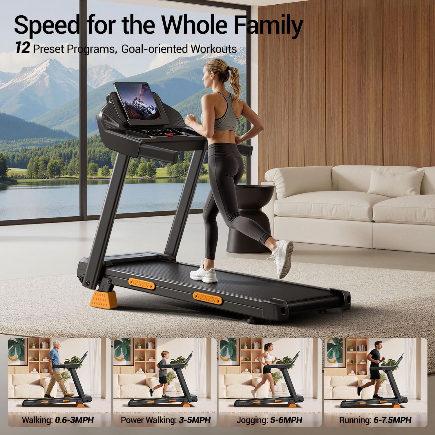 16% Treadmills for Home with Handle, 3 in 1 Portable Treadmill with Incline, Foldable Treadmill with Three Screen, 12 Preset Programs, 400LBS — image 3 of 8