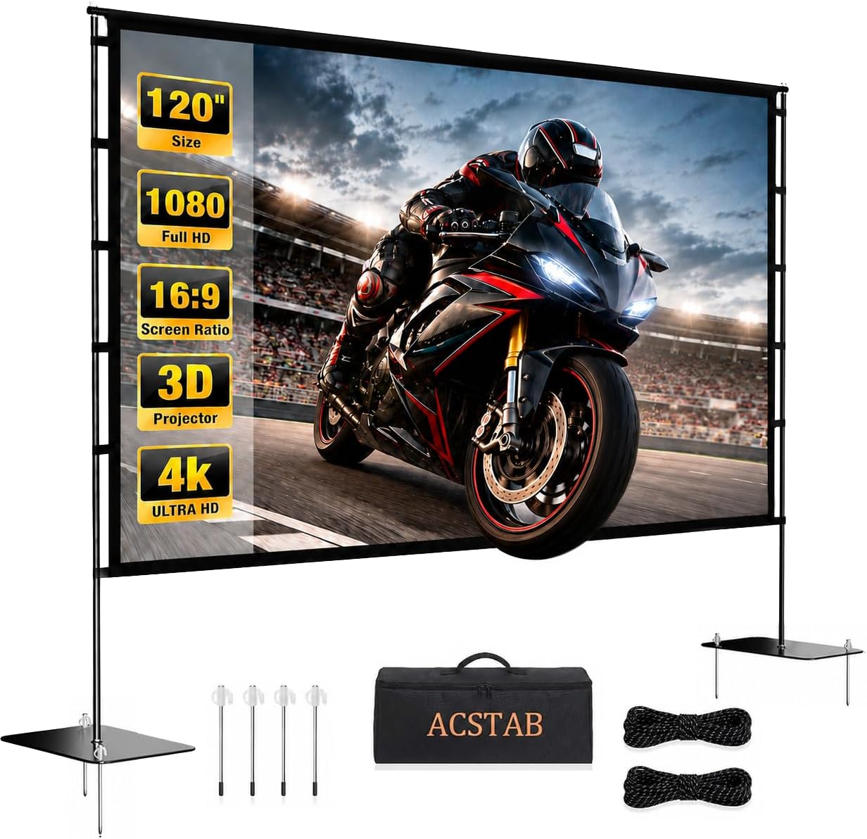 Outdoor Projector Screen with Stand - 120 Inch Portable Projector Screen Outdoor Indoor Projection Screens 16:9 4K HD Movie Screens with Carry Bag Can Enjoy Home Theater Projection Screens