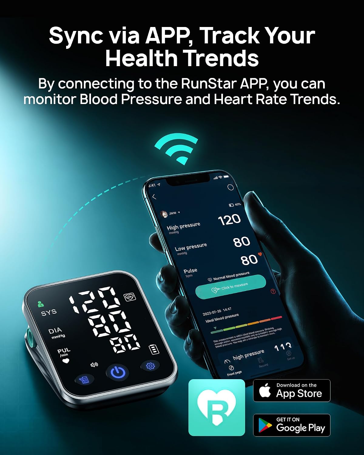 Smart Blood Pressure Monitor for Home Use, Upper Arm BP Cuff 8.6''-16.5'', Large 5.0'' 3-Color LED Display, FSA&HSA Eligible, Digital Automatic Blood Pressure Machine with iOS & Android App — image 2 of 7