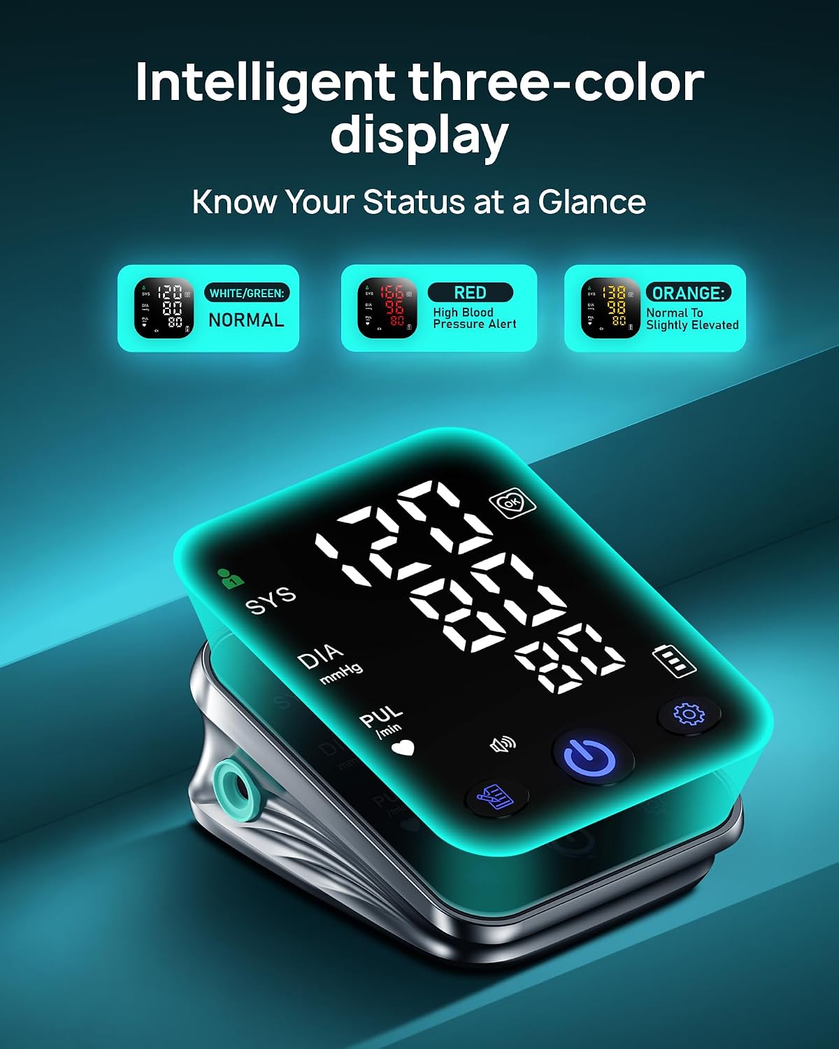 Smart Blood Pressure Monitor for Home Use, Upper Arm BP Cuff 8.6''-16.5'', Large 5.0'' 3-Color LED Display, FSA&HSA Eligible, Digital Automatic Blood Pressure Machine with iOS & Android App — image 3 of 7