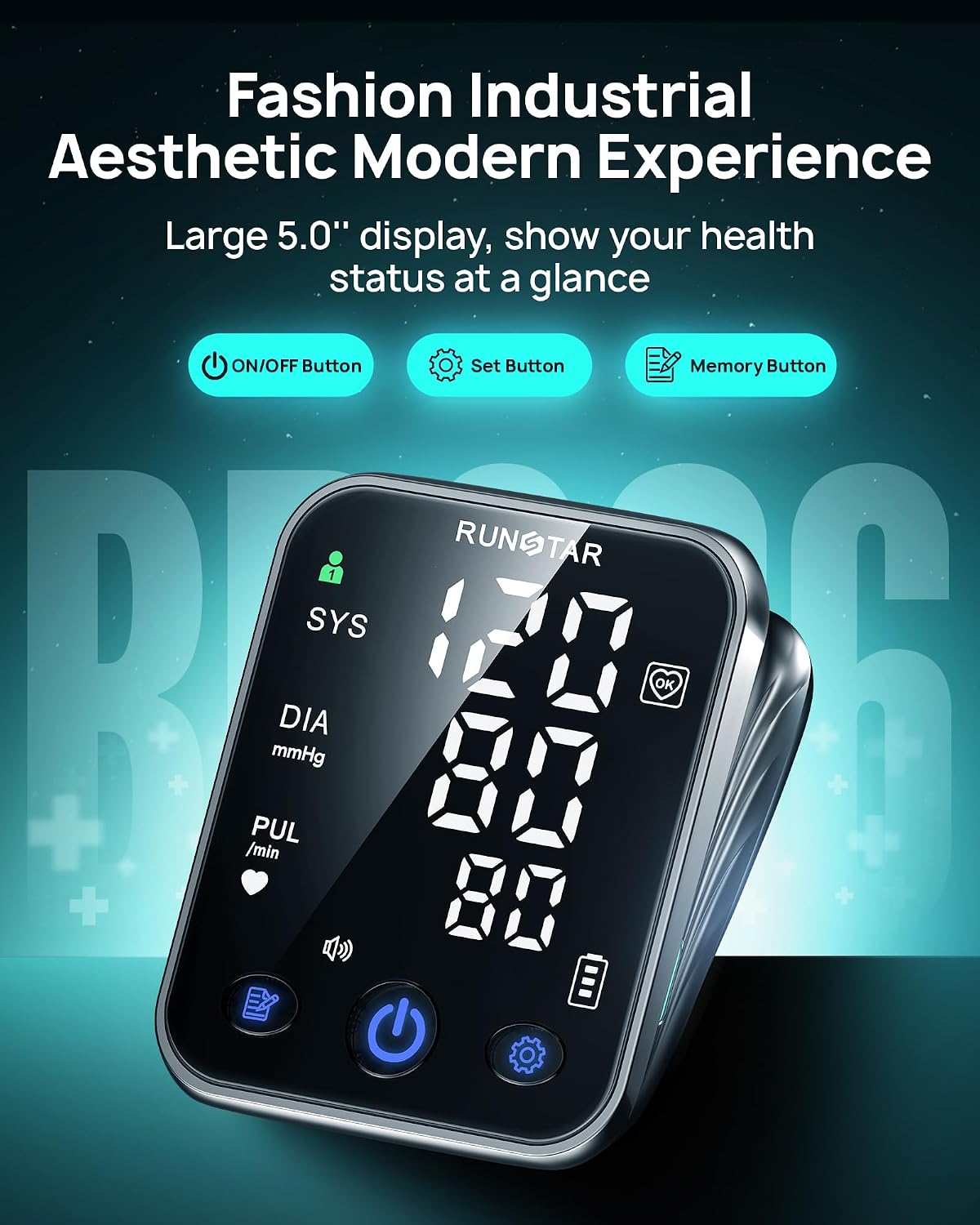 Smart Blood Pressure Monitor for Home Use, Upper Arm BP Cuff 8.6''-16.5'', Large 5.0'' 3-Color LED Display, FSA&HSA Eligible, Digital Automatic Blood Pressure Machine with iOS & Android App — image 6 of 7