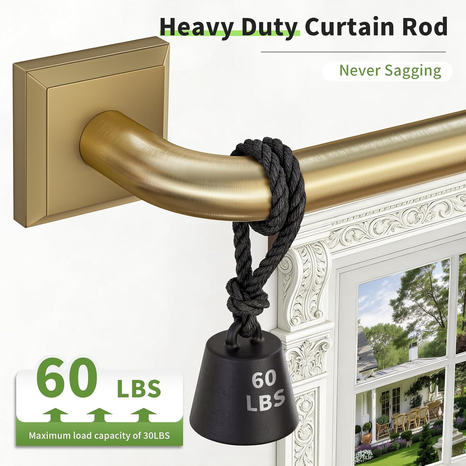 Brushed Gold Curtain Rods for Windows 48-90 Inch (4-7.5 ft), Heavy Duty Wrap Around Blackout Curtain Rod, Adjustable Room Darkening Drapery Rod for Bedroom, Living Room & Sliding Door — image 5 of 10