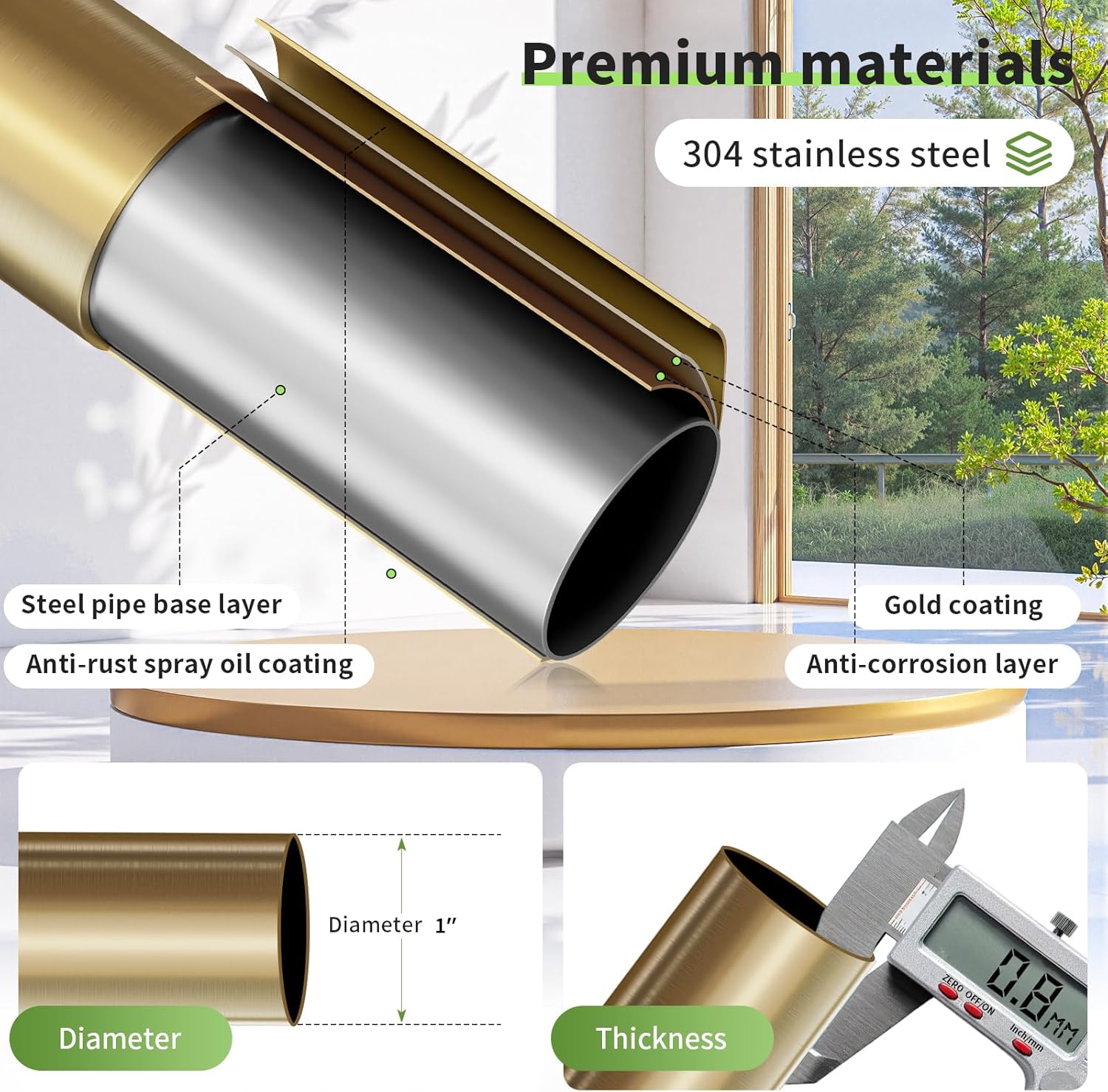 Brushed Gold Curtain Rods for Windows 48-90 Inch (4-7.5 ft), Heavy Duty Wrap Around Blackout Curtain Rod, Adjustable Room Darkening Drapery Rod for Bedroom, Living Room & Sliding Door — image 7 of 10