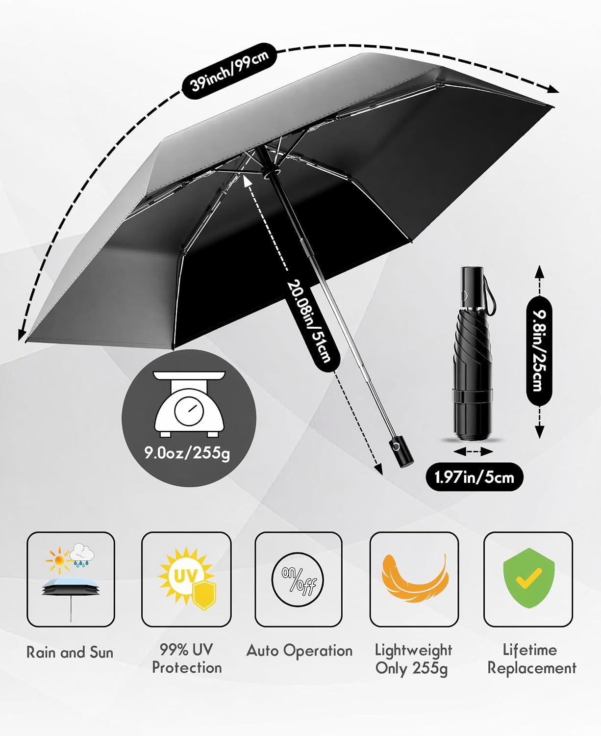UPF 50+ Compact Travel Umbrella, Windproof Automatic UV Umbrella — image 3 of 8