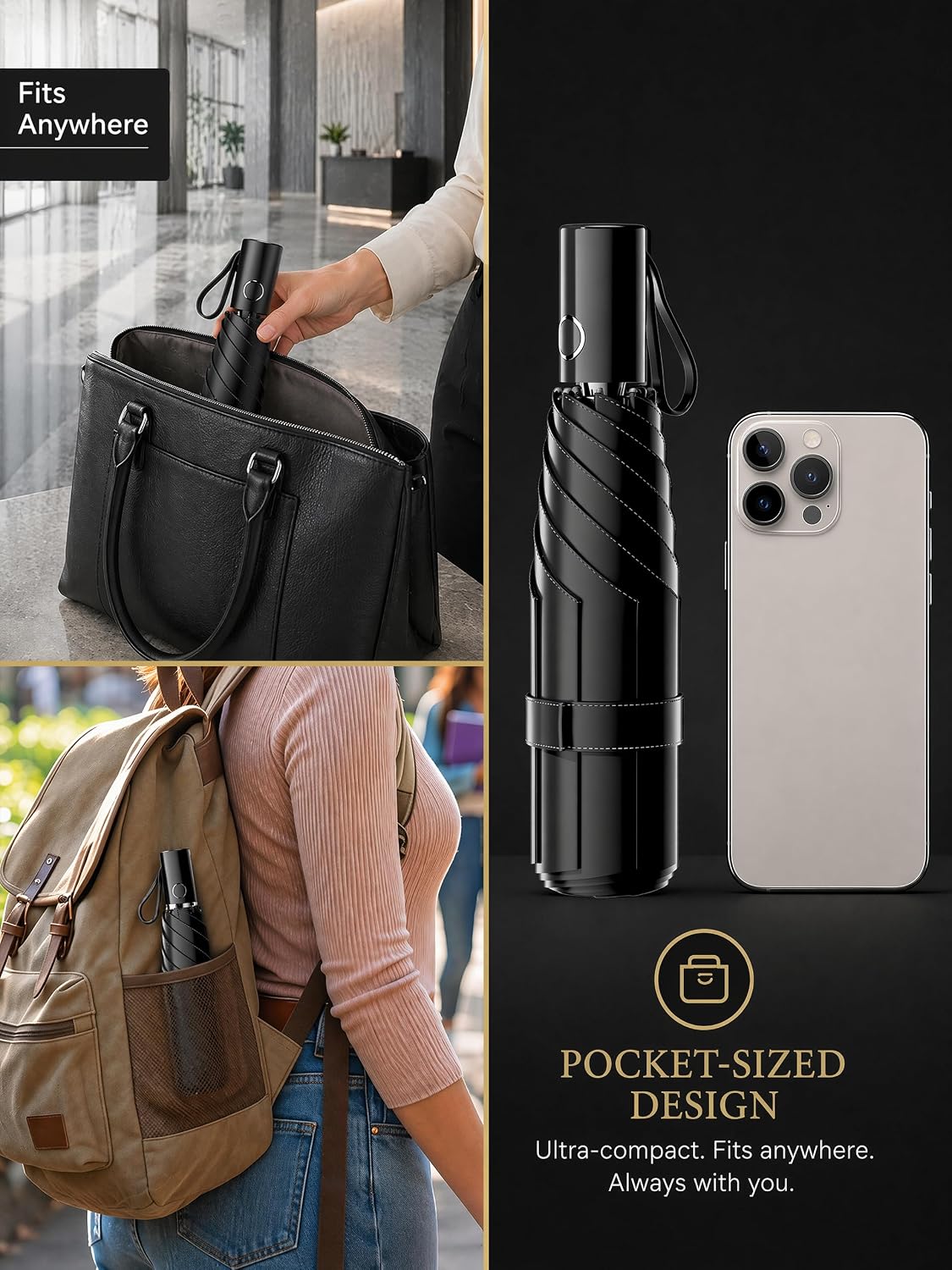UPF 50+ Compact Travel Umbrella, Windproof Automatic UV Umbrella — image 5 of 8