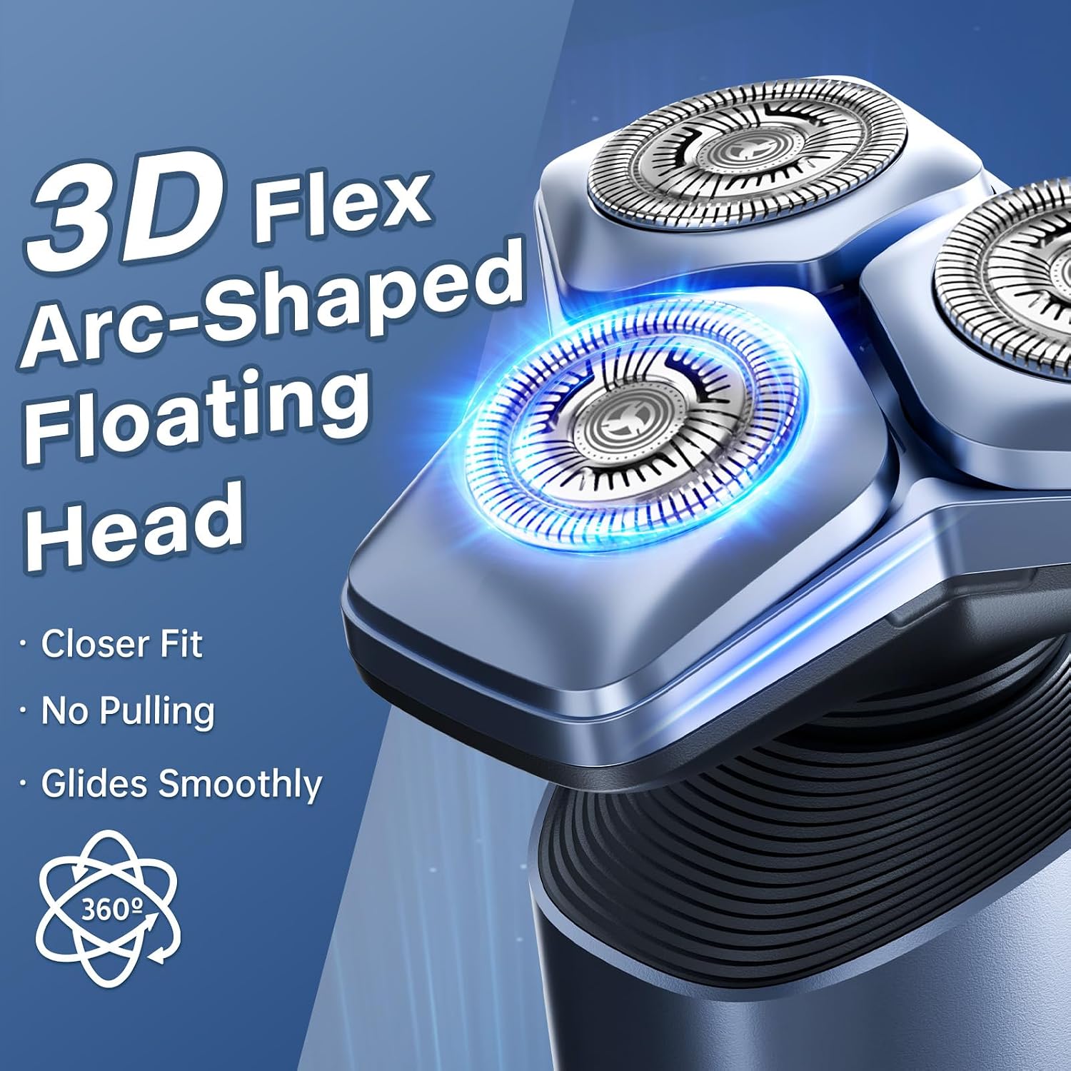Electric Razor for Men, 3-in-1 Rotary Shaver with Hair Clipper & Nose Hair Trimmer, 10000 RPM High Speed Motor, 3D Floating Heads, USB-C Fast Charging, IPX8 Waterproof, Travel Lock, Unicorn Blue — image 2 of 7