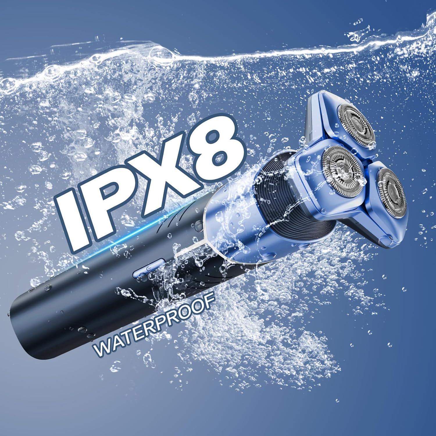 Electric Razor for Men, 3-in-1 Rotary Shaver with Hair Clipper & Nose Hair Trimmer, 10000 RPM High Speed Motor, 3D Floating Heads, USB-C Fast Charging, IPX8 Waterproof, Travel Lock, Unicorn Blue — image 5 of 7